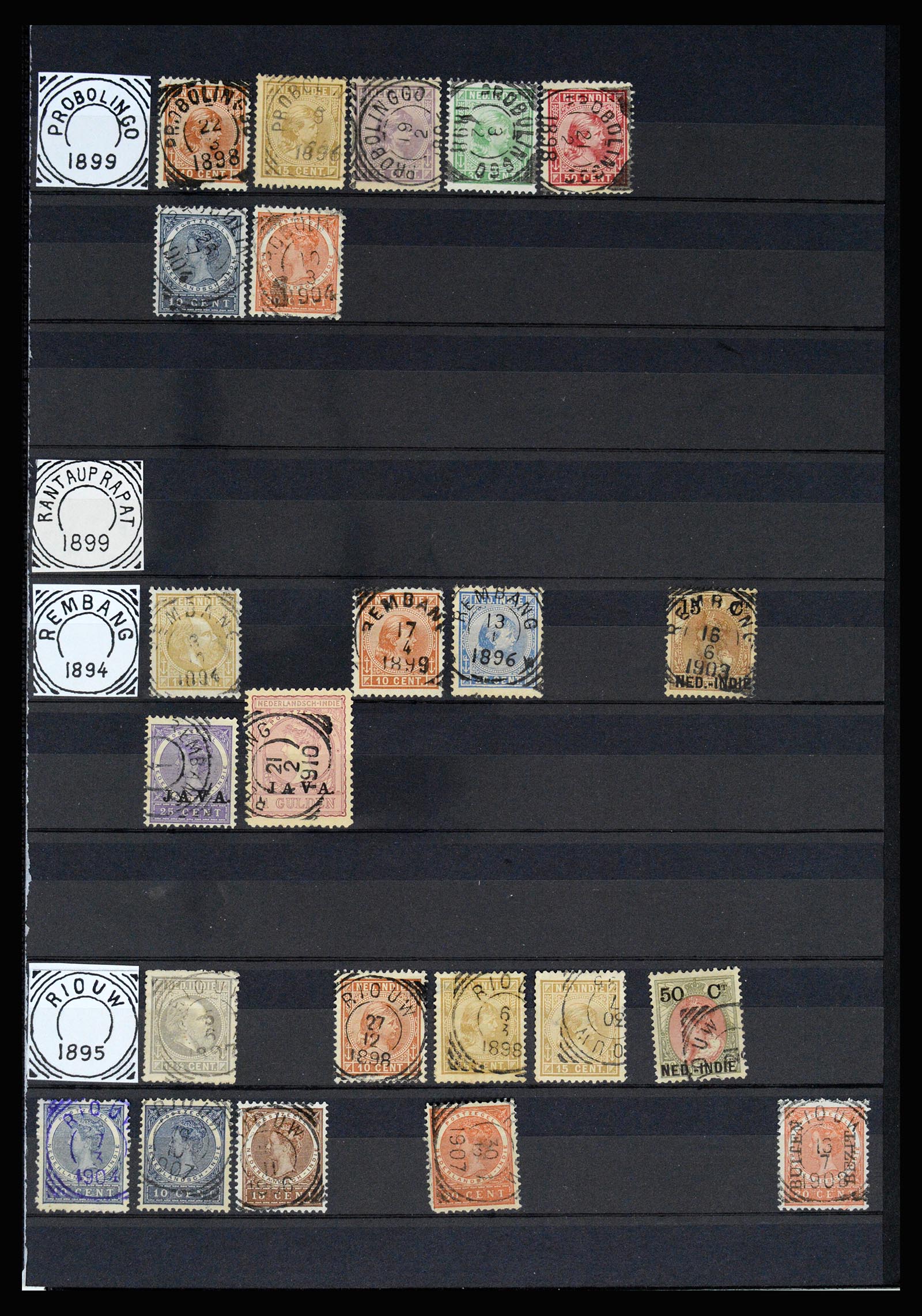 36839 042 - Postzegelverzameling 36839 Nederlands Indië vierkantstempels.