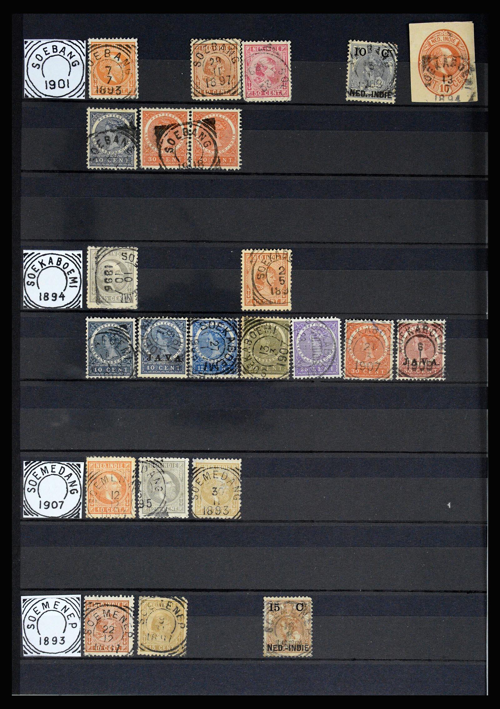 36839 049 - Postzegelverzameling 36839 Nederlands Indië vierkantstempels.