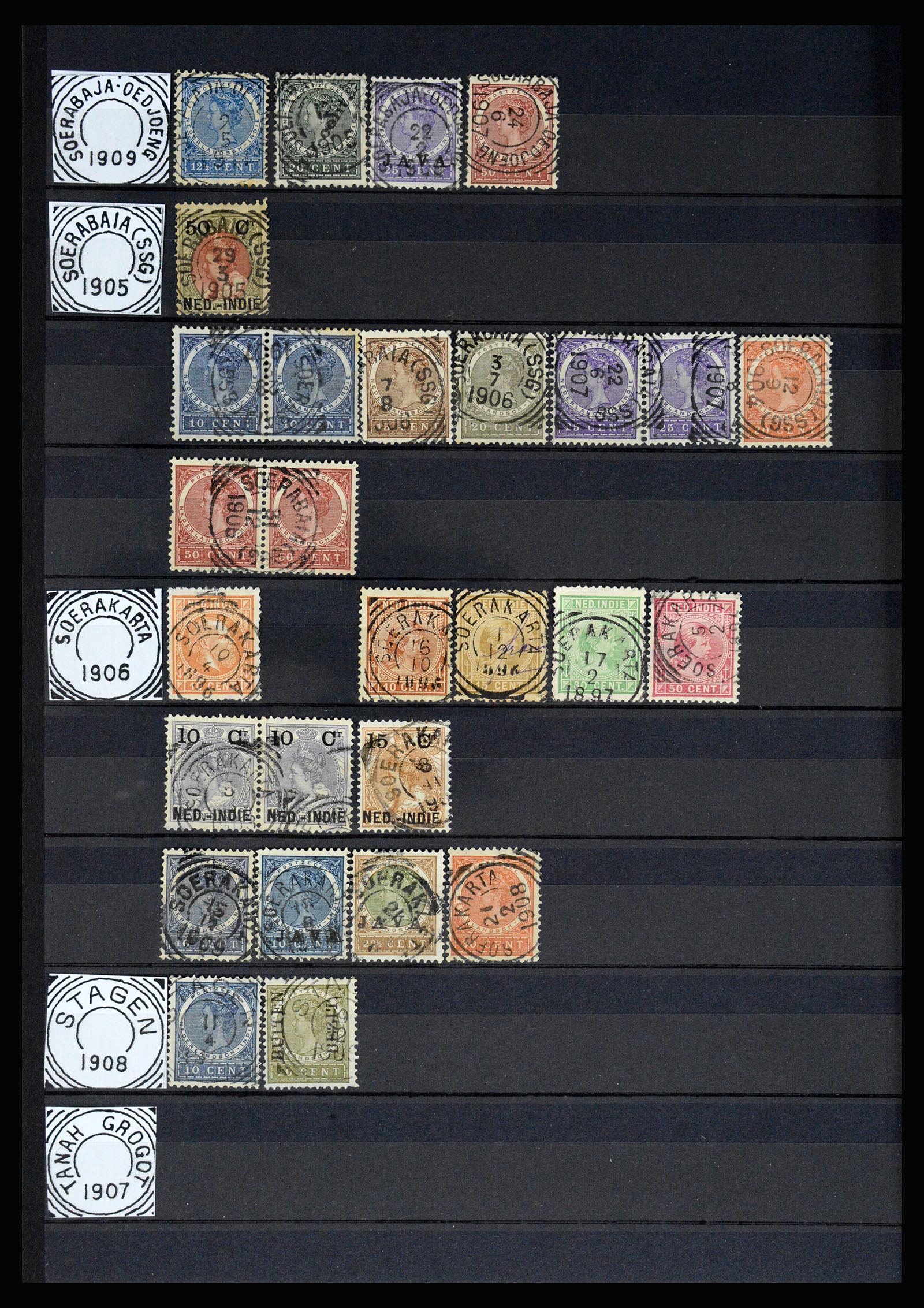 36839 051 - Postzegelverzameling 36839 Nederlands Indië vierkantstempels.