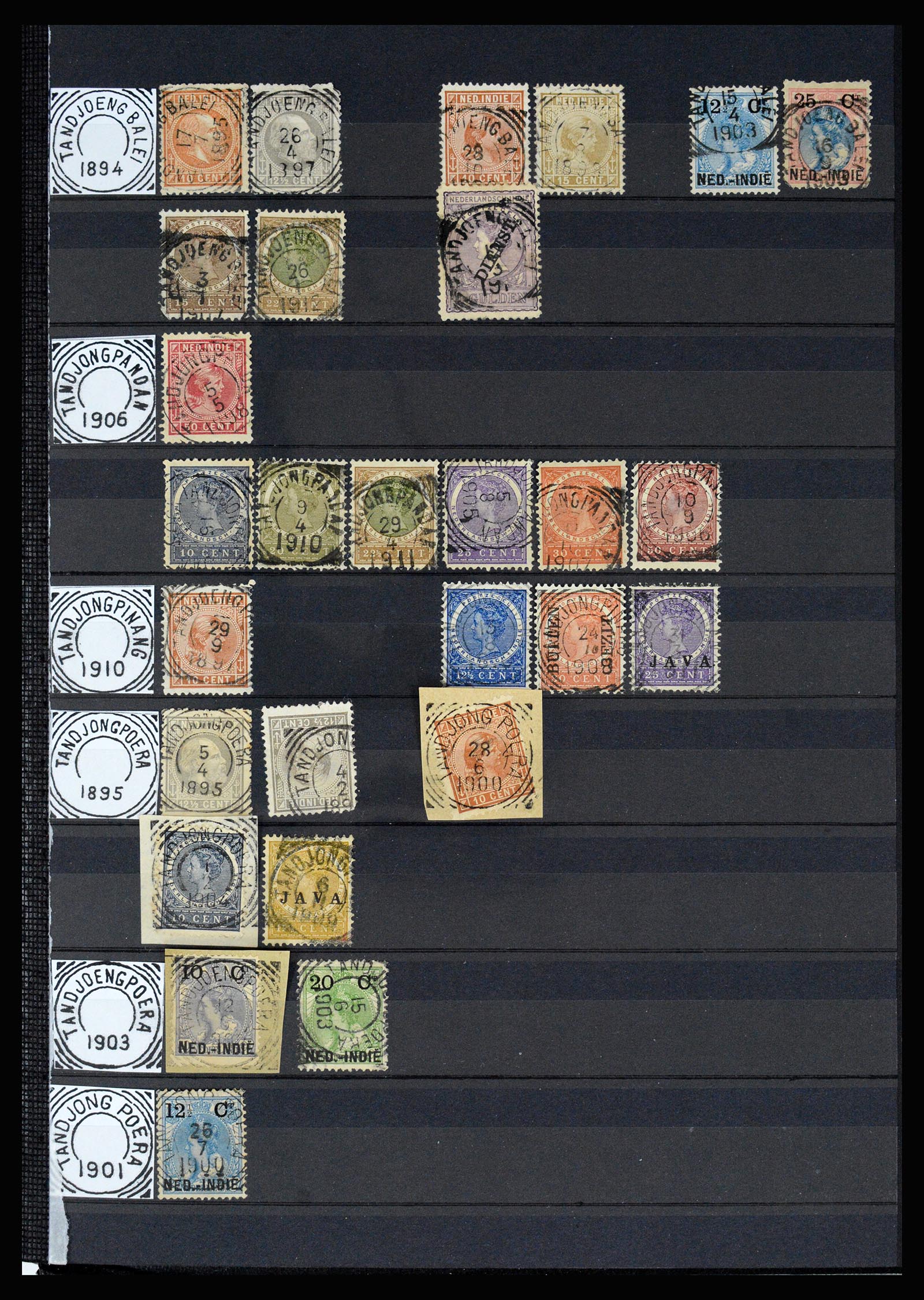 36839 052 - Postzegelverzameling 36839 Nederlands Indië vierkantstempels.