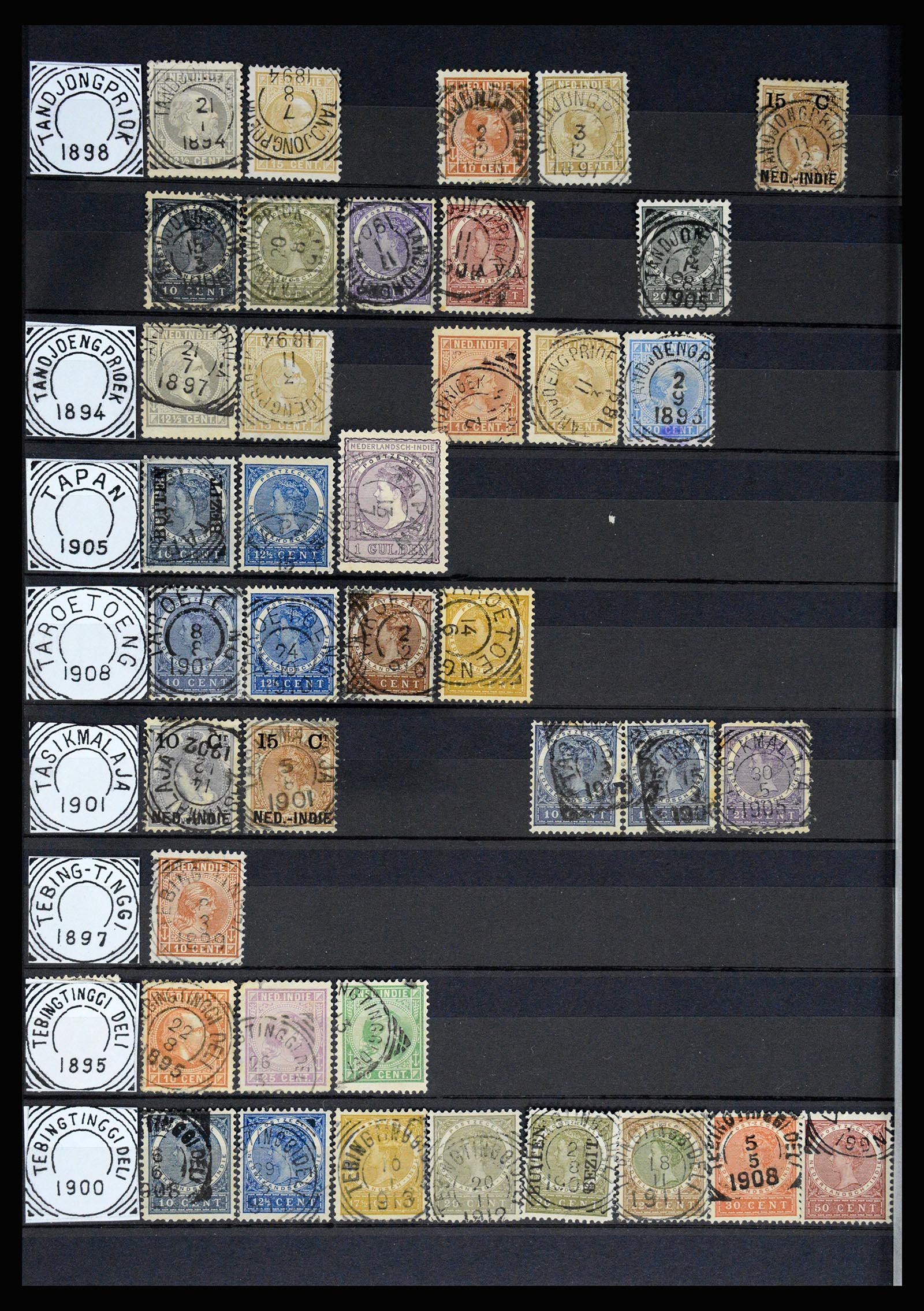 36839 053 - Postzegelverzameling 36839 Nederlands Indië vierkantstempels.