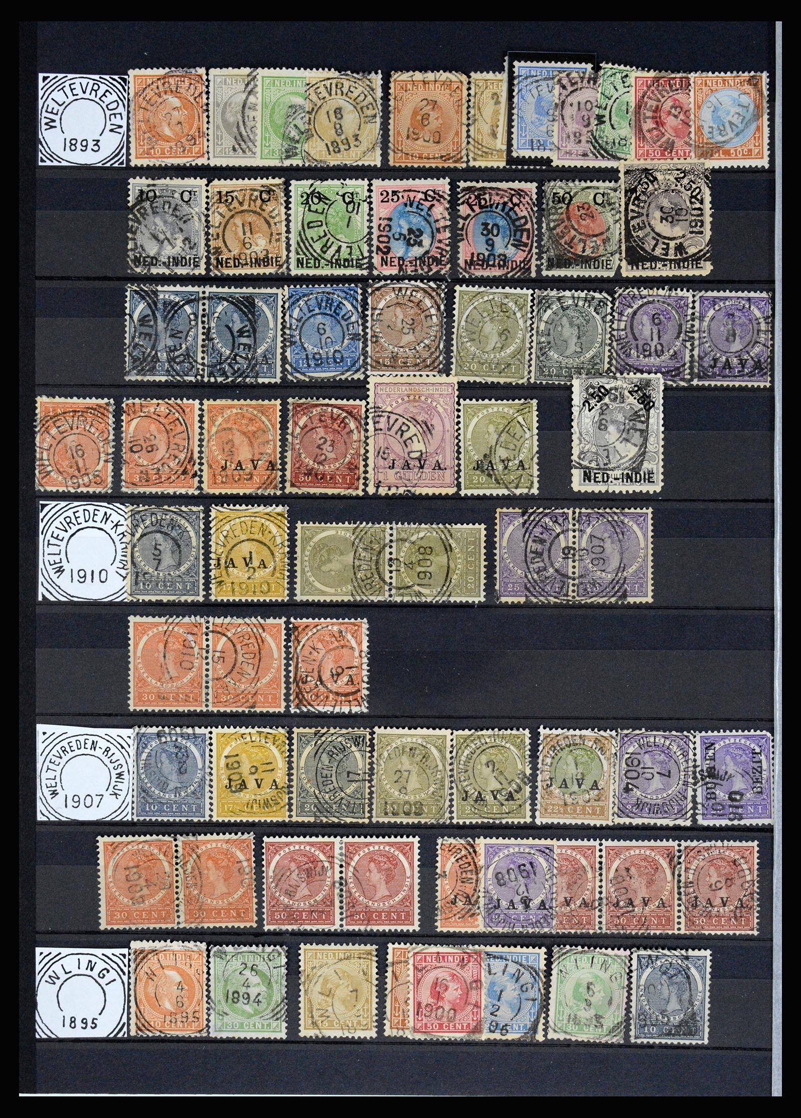 36839 057 - Postzegelverzameling 36839 Nederlands Indië vierkantstempels.