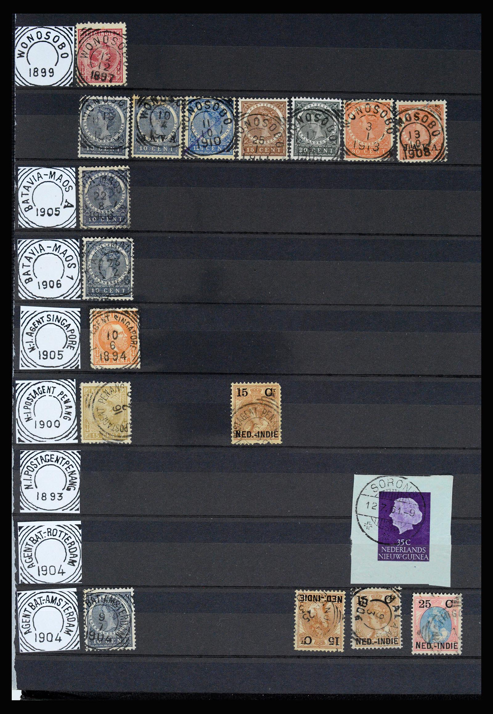 36839 058 - Postzegelverzameling 36839 Nederlands Indië vierkantstempels.