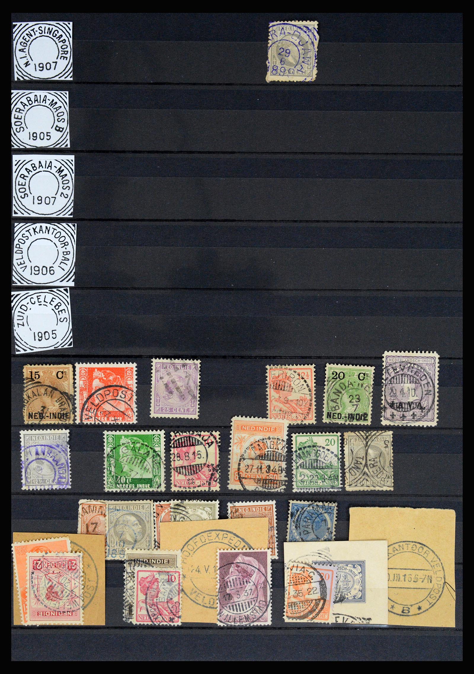 36839 059 - Postzegelverzameling 36839 Nederlands Indië vierkantstempels.