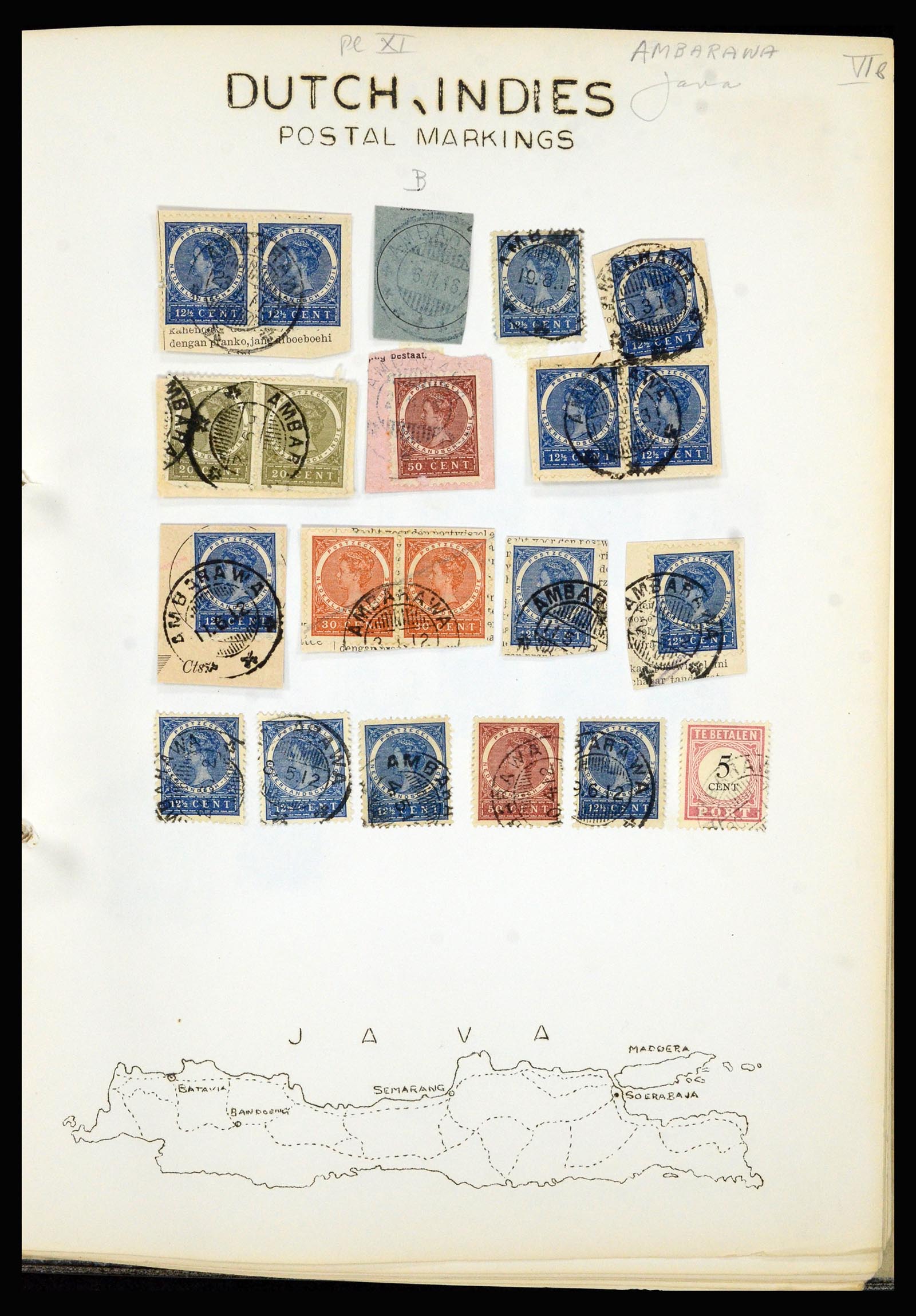 36841 001 - Postzegelverzameling 36841 Nederlands Indië kortebalk stempels.