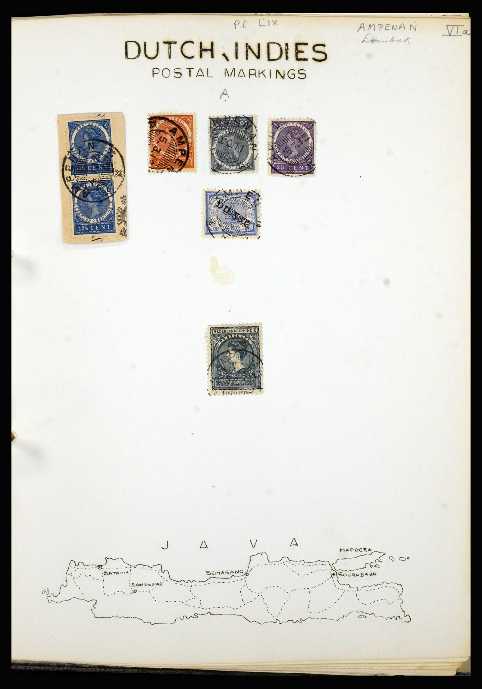 36841 003 - Postzegelverzameling 36841 Nederlands Indië kortebalk stempels.