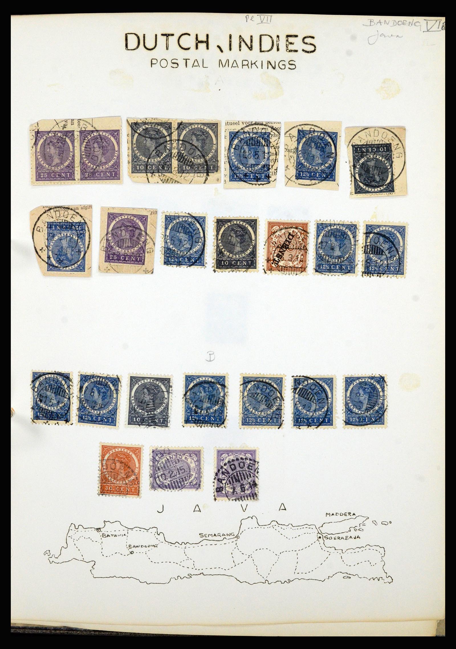 36841 009 - Postzegelverzameling 36841 Nederlands Indië kortebalk stempels.