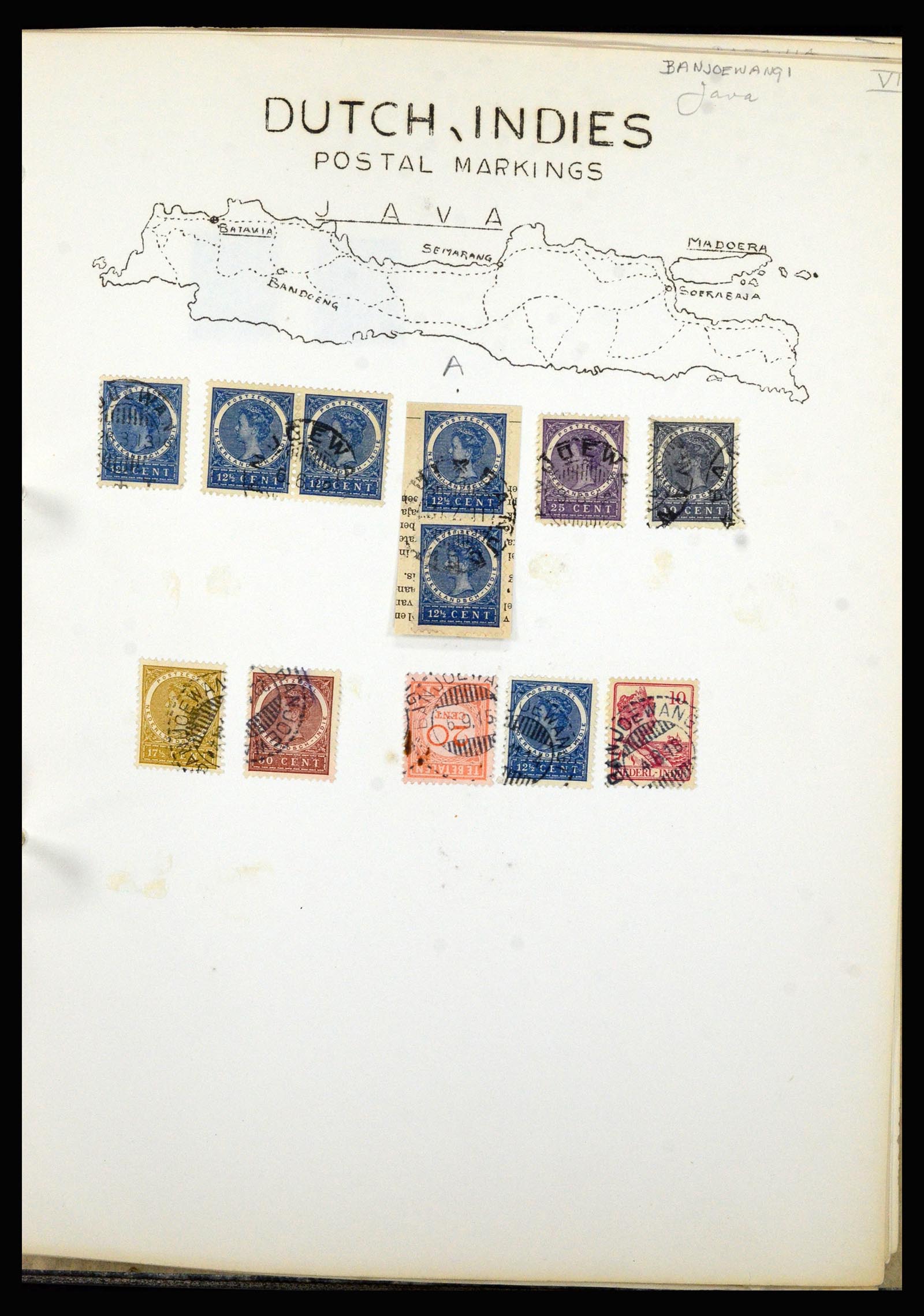 36841 012 - Postzegelverzameling 36841 Nederlands Indië kortebalk stempels.