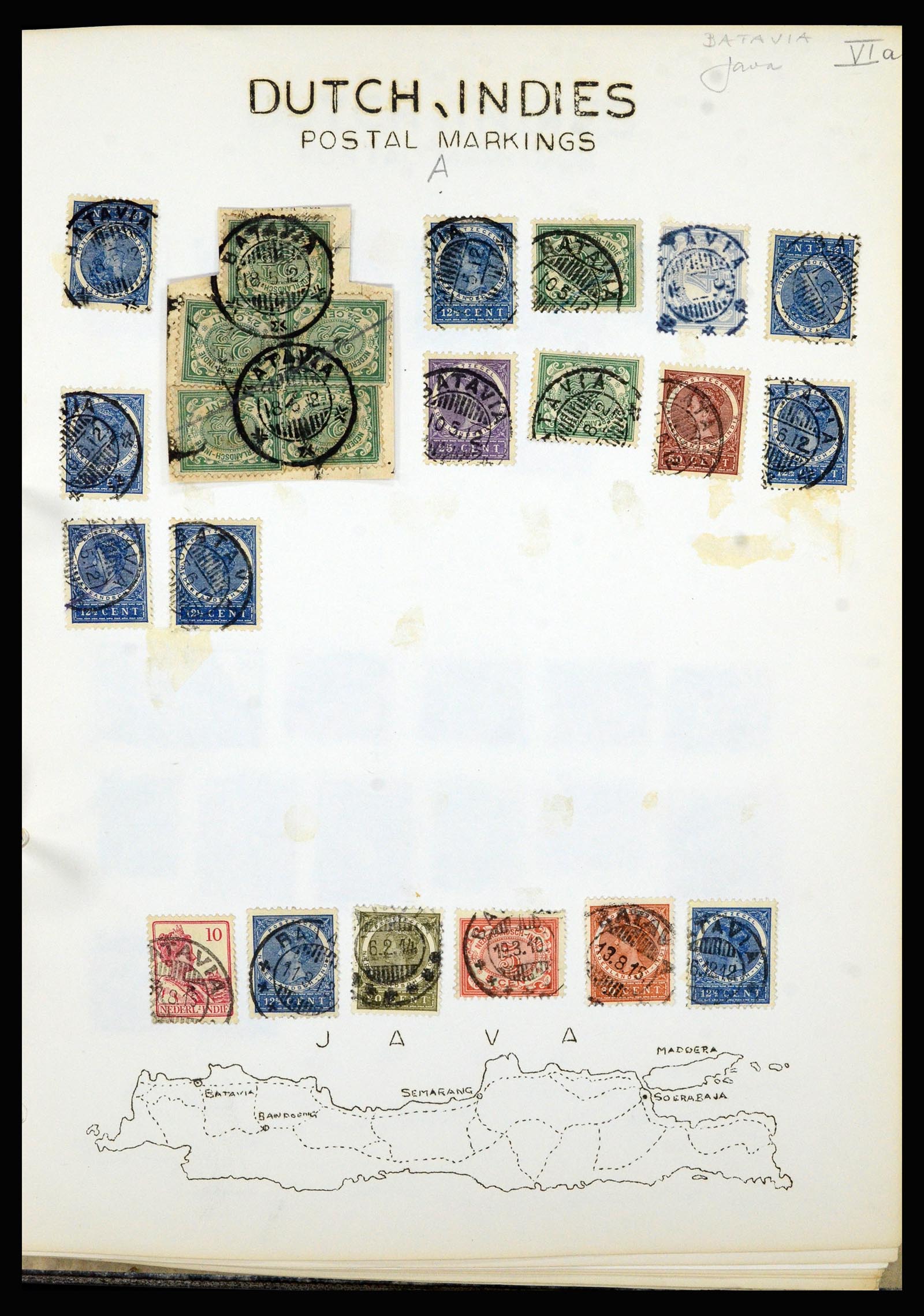 36841 016 - Postzegelverzameling 36841 Nederlands Indië kortebalk stempels.