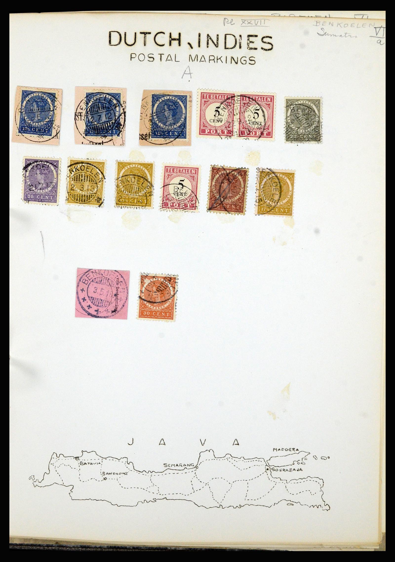 36841 020 - Postzegelverzameling 36841 Nederlands Indië kortebalk stempels.