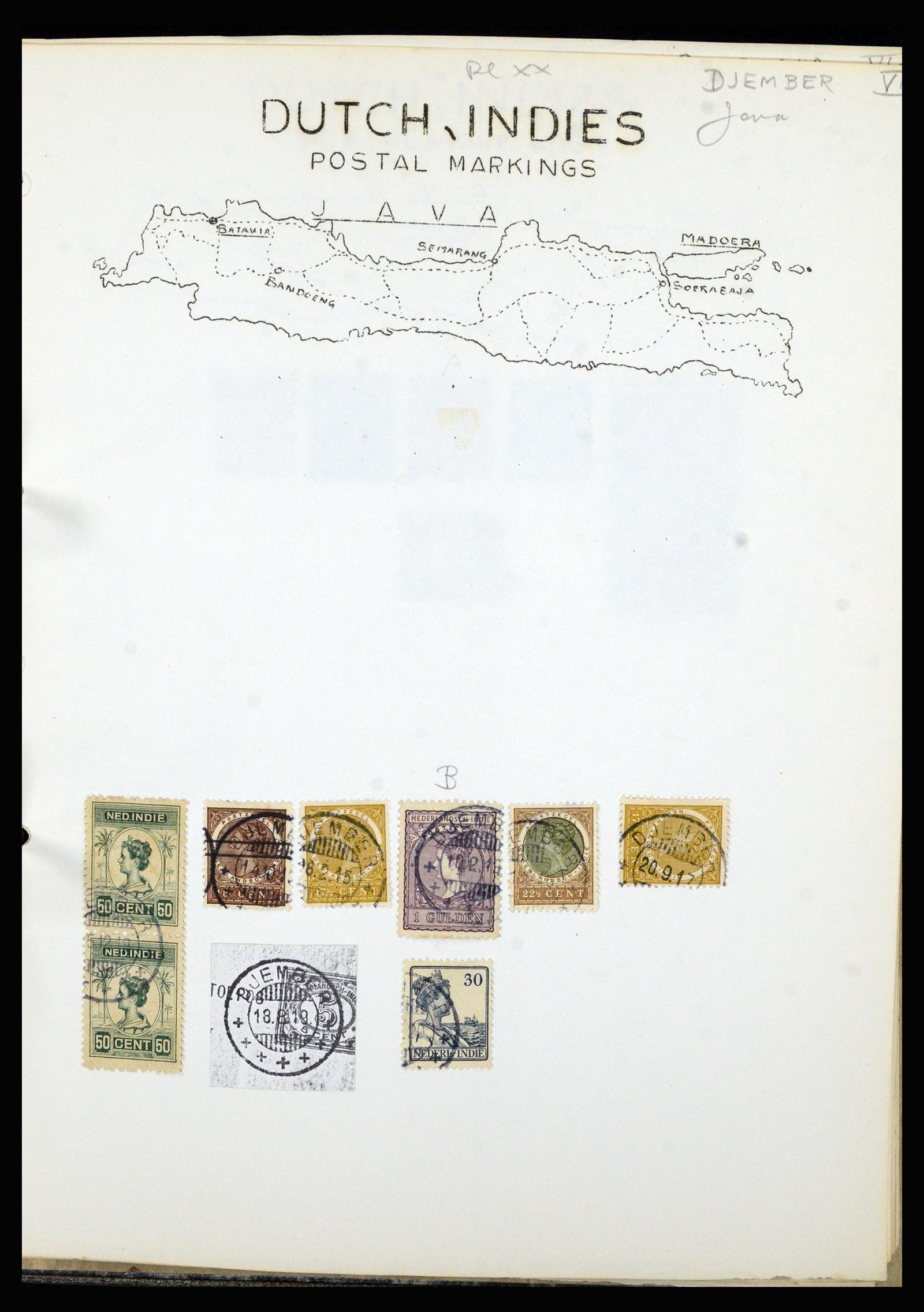 36841 032 - Stamp collection 36841 Dutch east Indies short bar cancels.