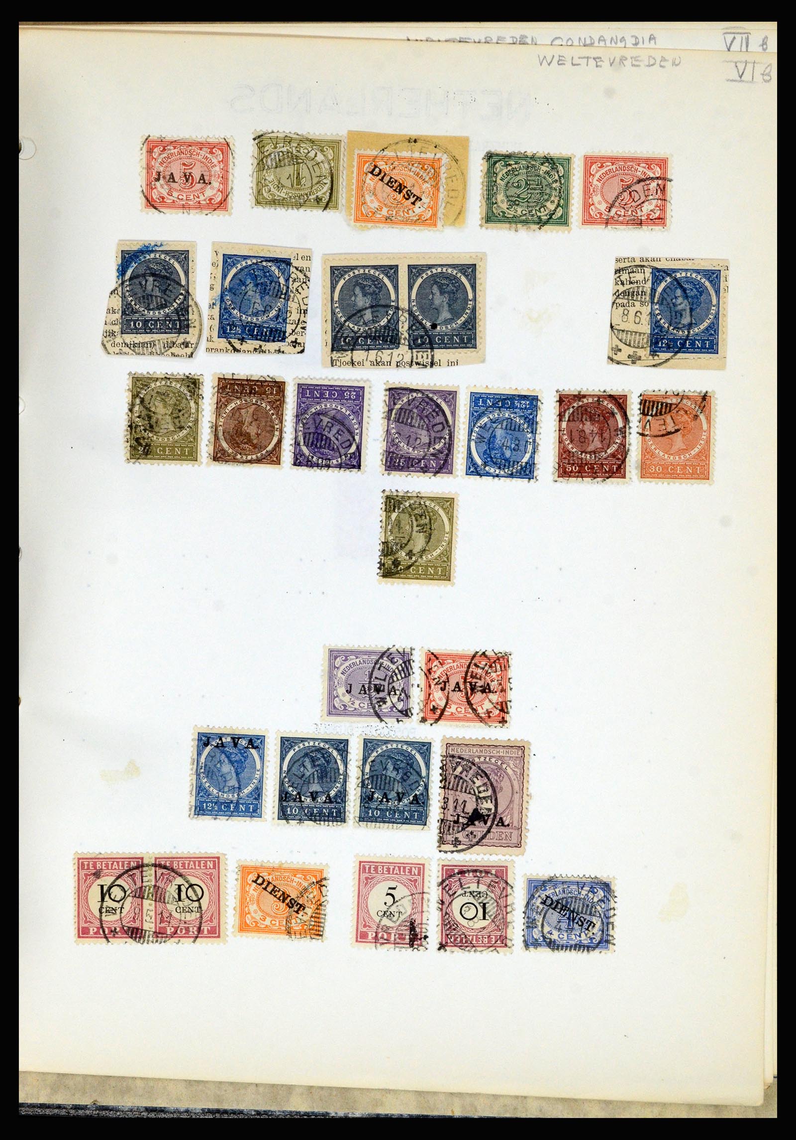 36841 189 - Stamp collection 36841 Dutch east Indies short bar cancels.