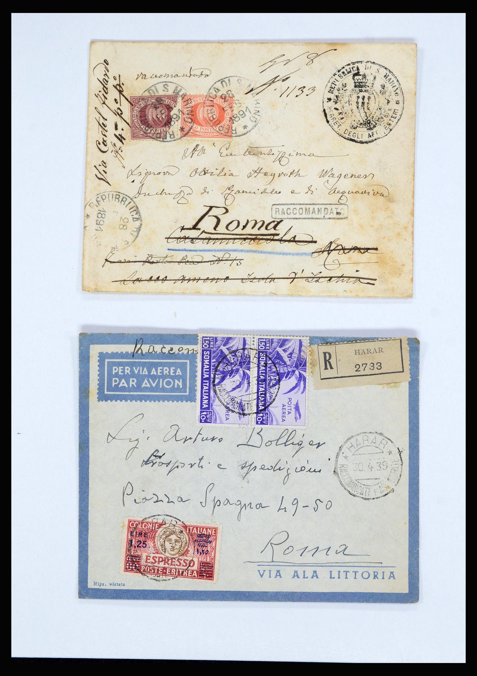 36896 001 - Postzegelverzameling 36896 Italië en koloniën brieven 1891-1955.