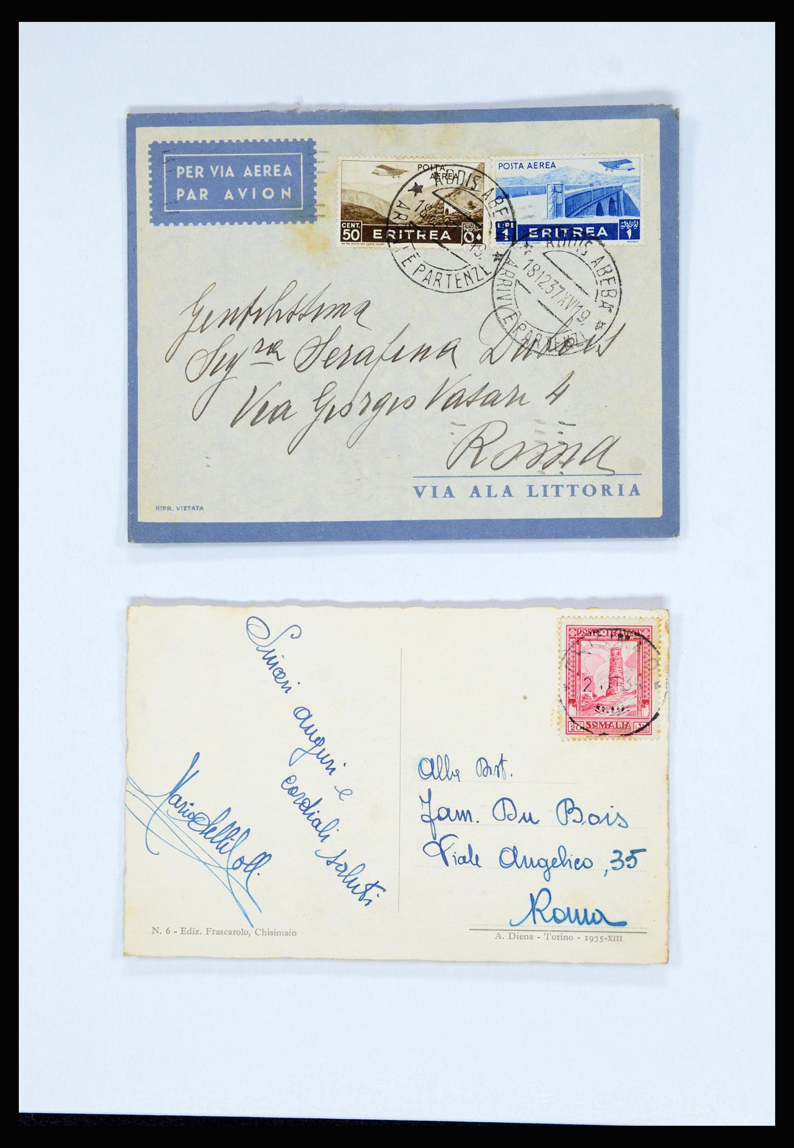 36896 026 - Postzegelverzameling 36896 Italië en koloniën brieven 1891-1955.