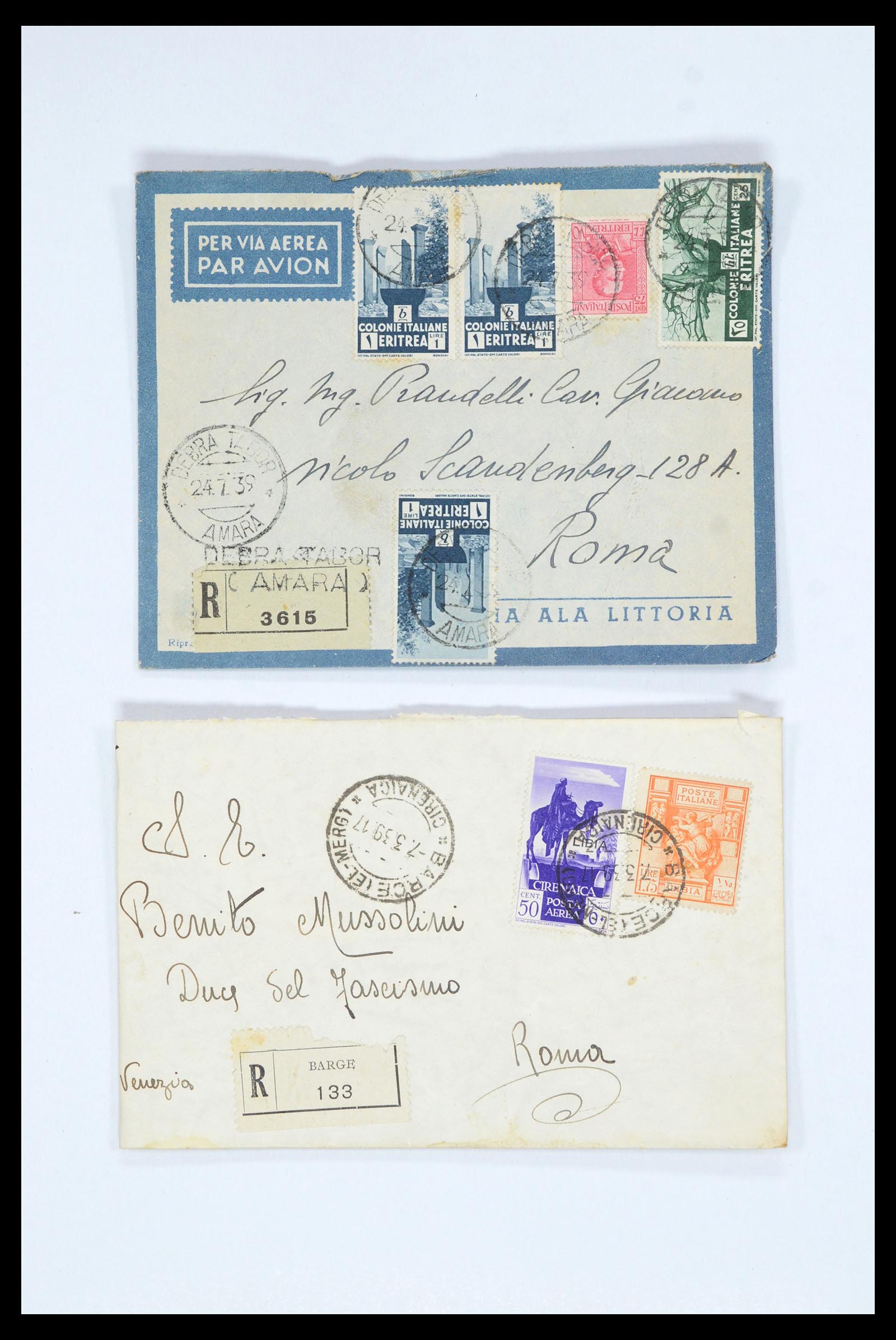36896 035 - Postzegelverzameling 36896 Italië en koloniën brieven 1891-1955.