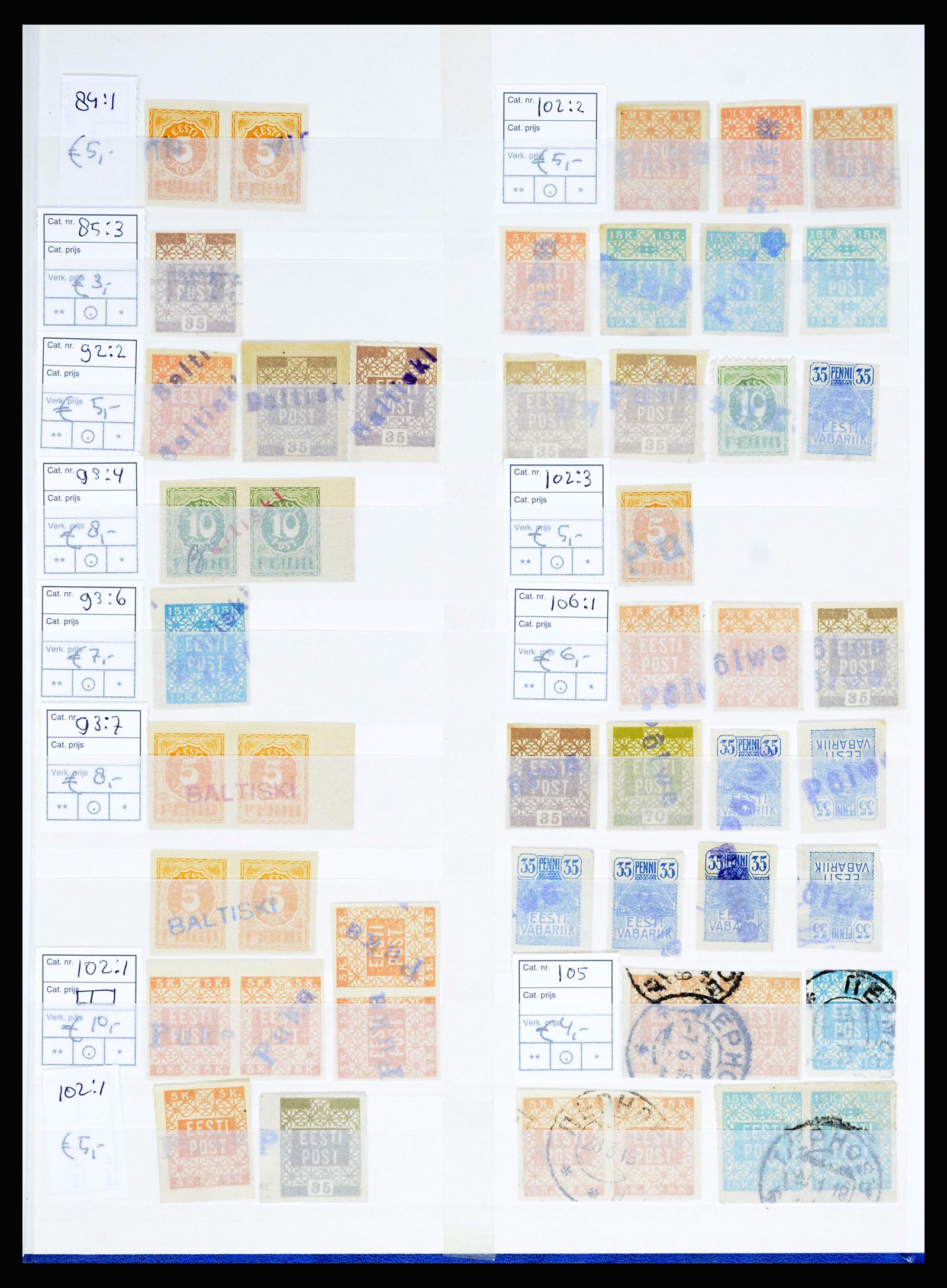 36922 010 - Postzegelverzameling 36922 Estland stempels 1918-1920.