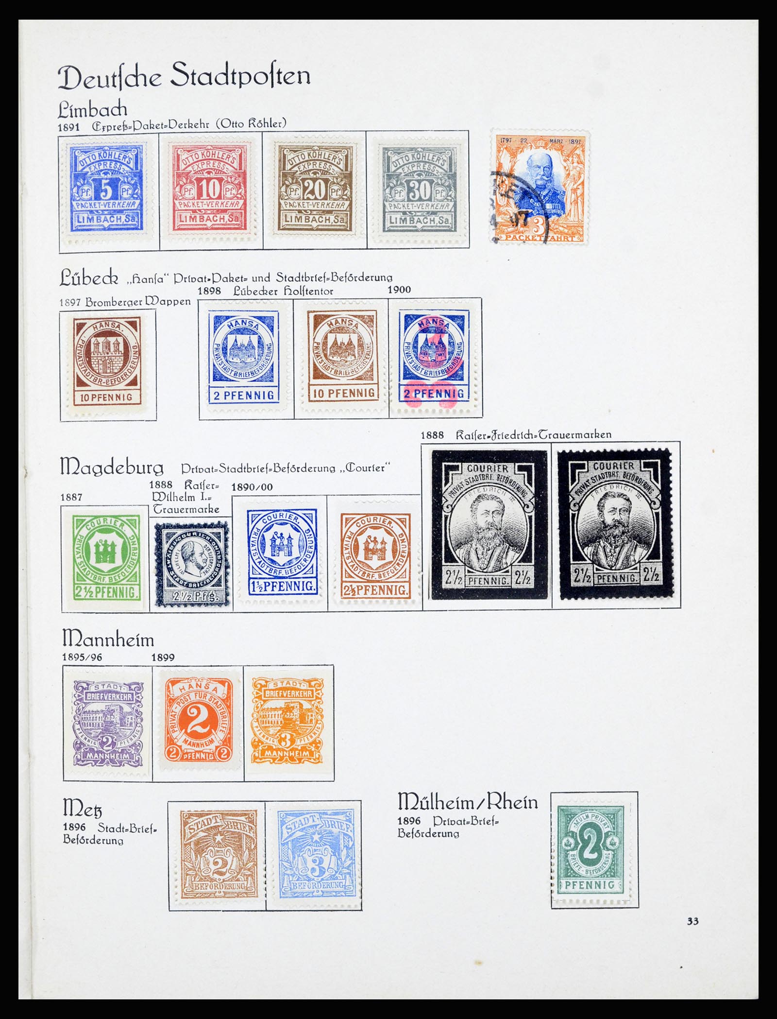 36933 014 - Postzegelverzameling 36933 Duitsland stadspost 1875-1899.