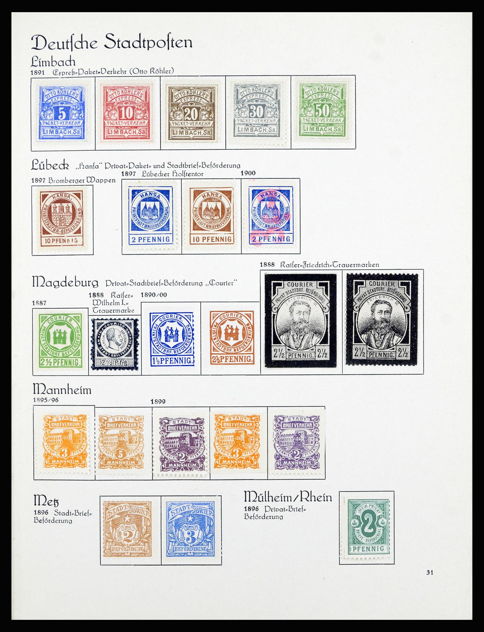 36933 035 - Postzegelverzameling 36933 Duitsland stadspost 1875-1899.