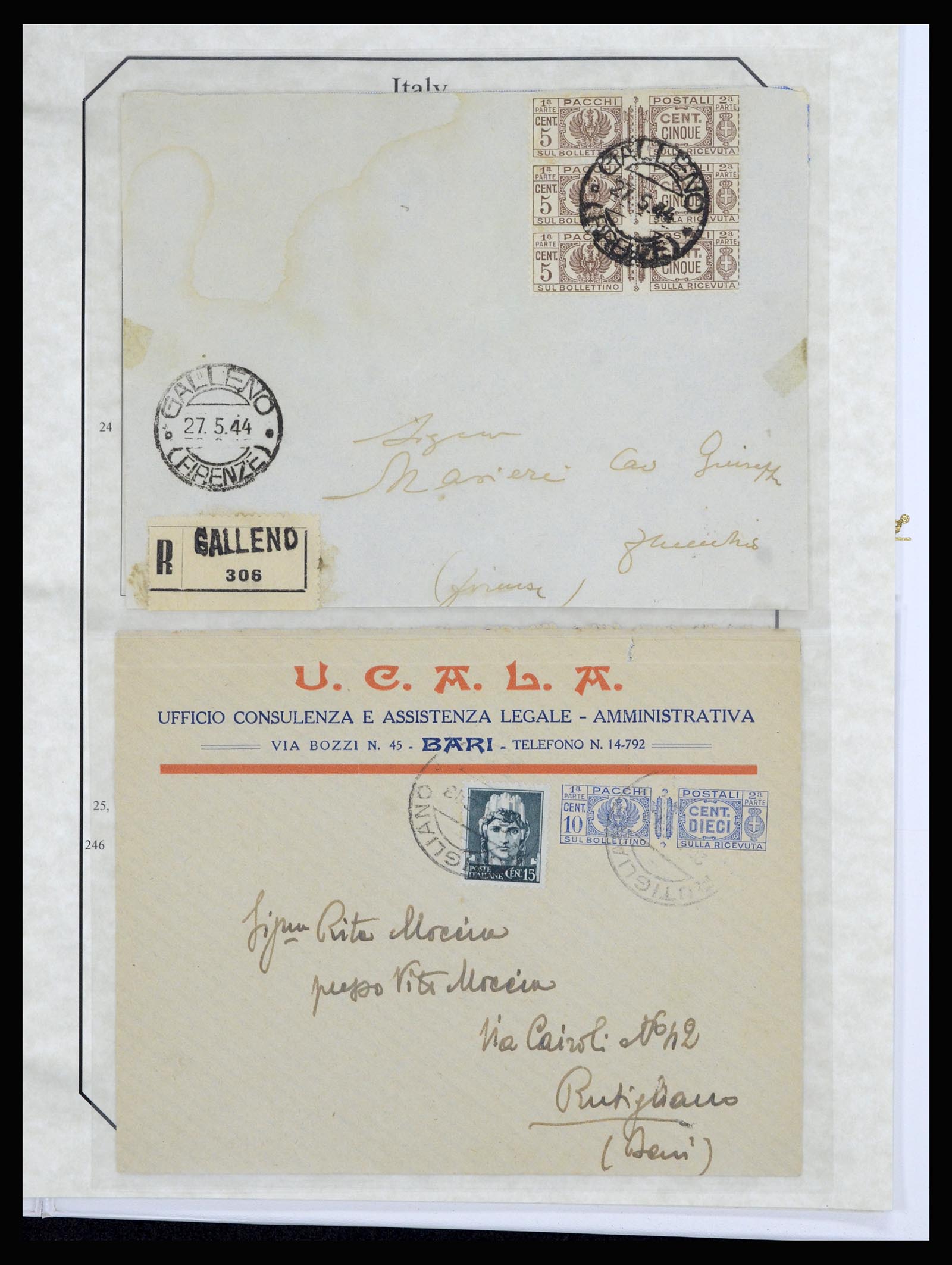 36947 024 - Postzegelverzameling 36947 Italië en gebieden brieven 1918-1945.