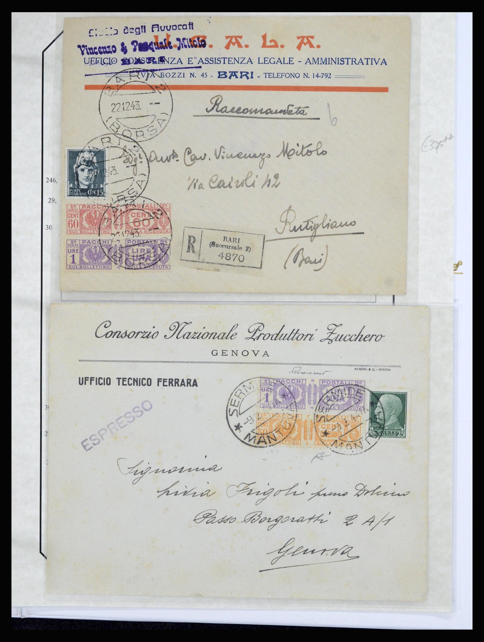 36947 025 - Postzegelverzameling 36947 Italië en gebieden brieven 1918-1945.