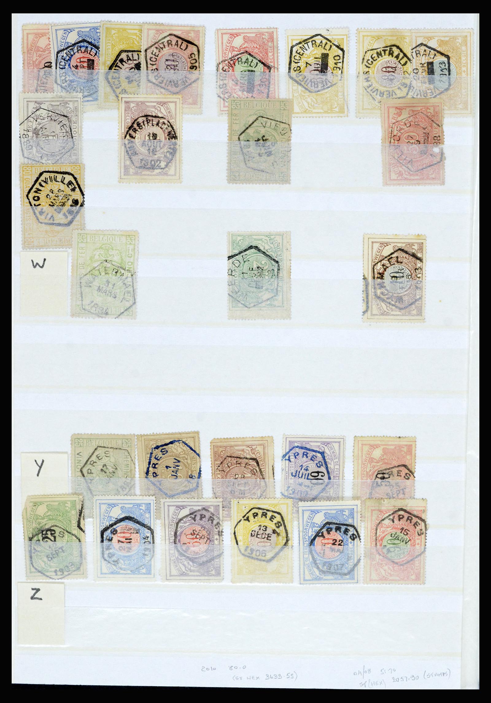 36955 016 - Postzegelverzameling 36955 België spoorwegstempels 1879-1950.