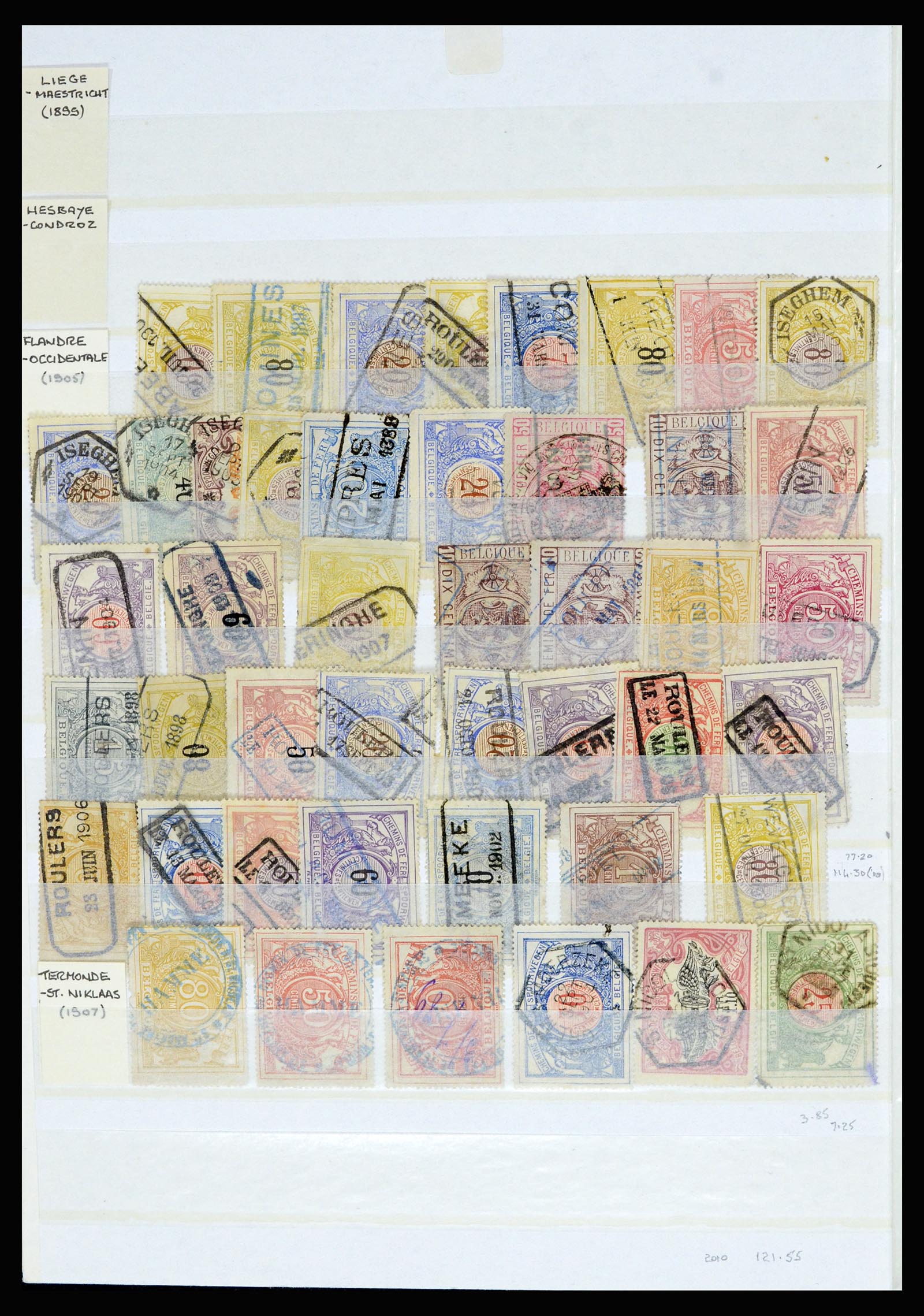 36955 054 - Postzegelverzameling 36955 België spoorwegstempels 1879-1950.
