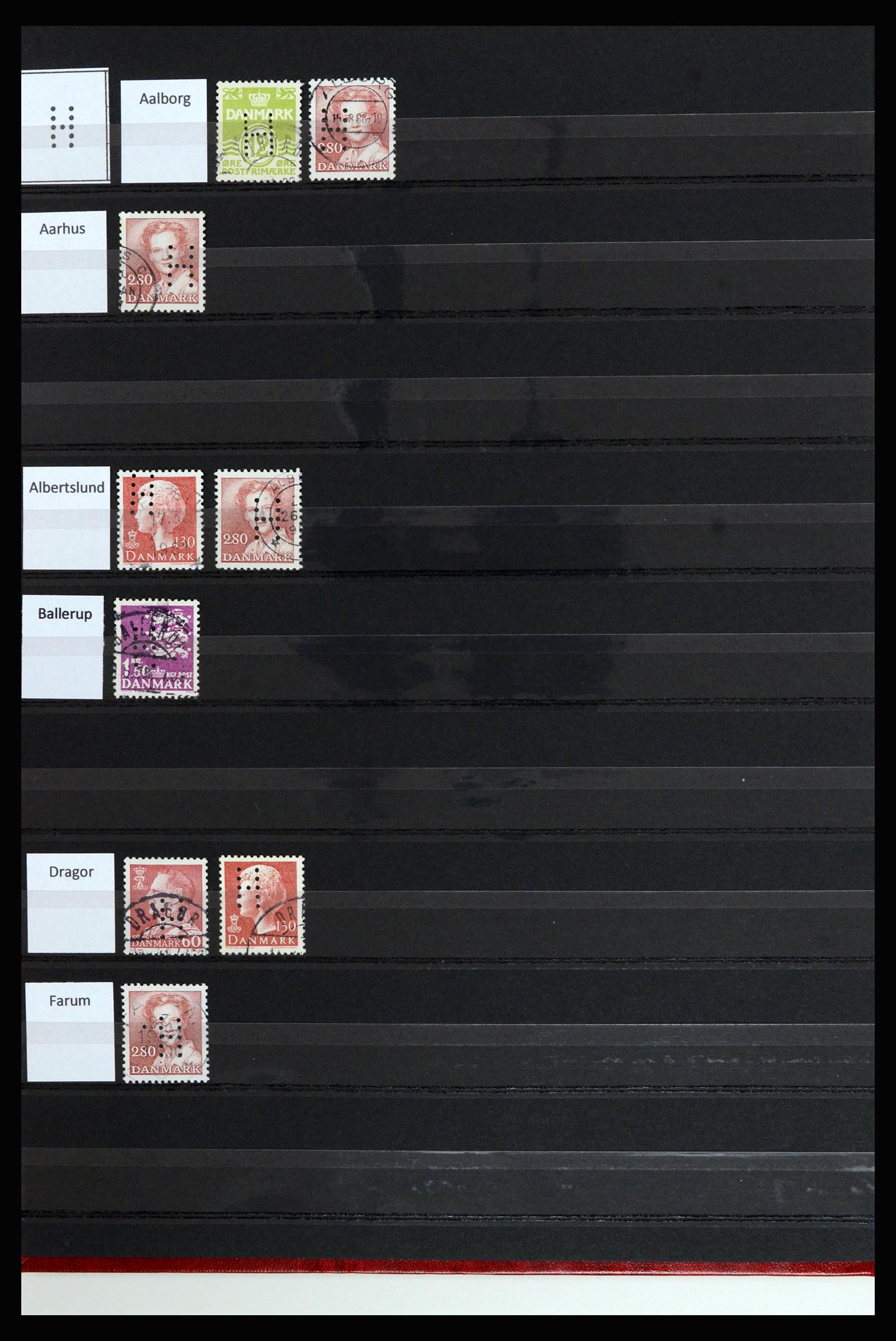 37056 014 - Stamp collection 37056 Denmark perfins.