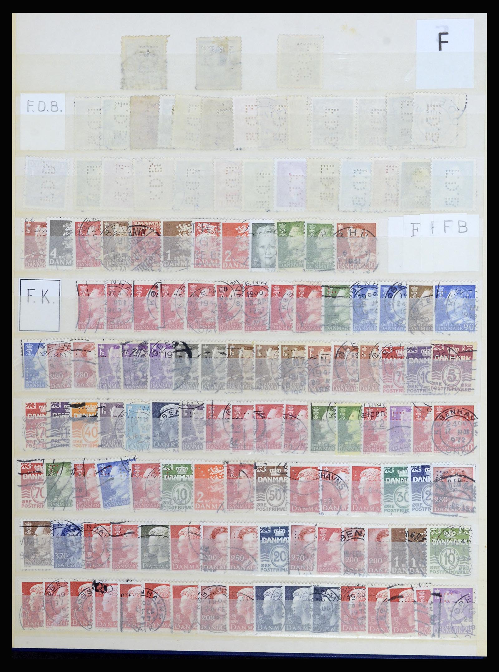 37056 047 - Postzegelverzameling 37056 Denemarken perfins.