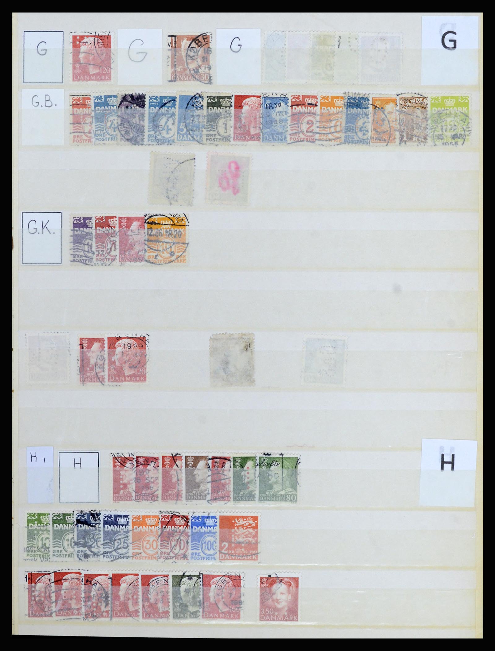 37056 048 - Postzegelverzameling 37056 Denemarken perfins.