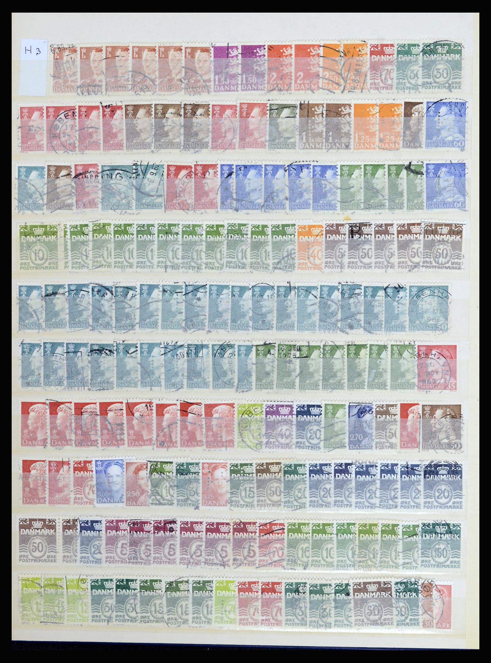 37056 049 - Stamp collection 37056 Denmark perfins.