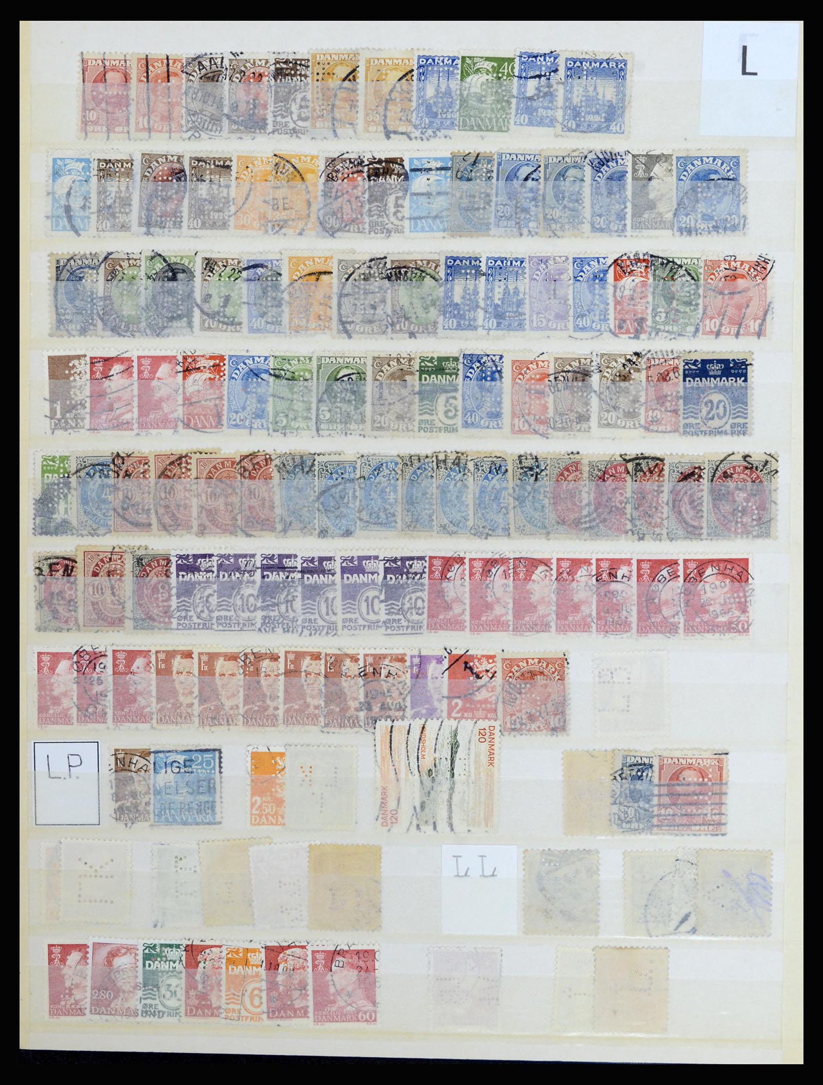 37056 053 - Stamp collection 37056 Denmark perfins.