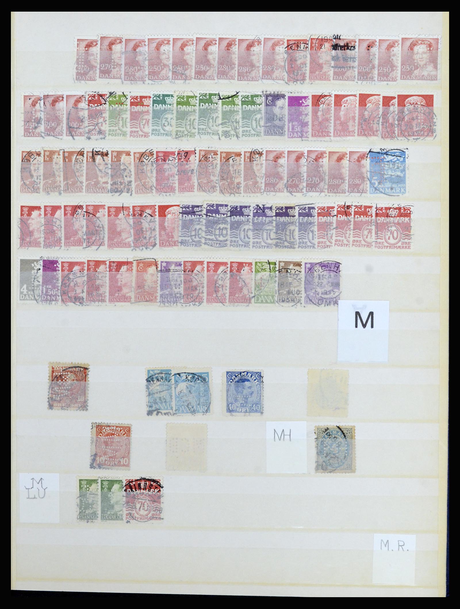 37056 054 - Stamp collection 37056 Denmark perfins.