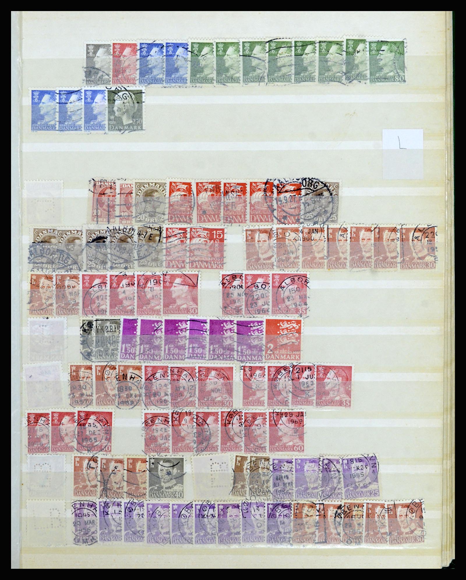 37056 081 - Postzegelverzameling 37056 Denemarken perfins.