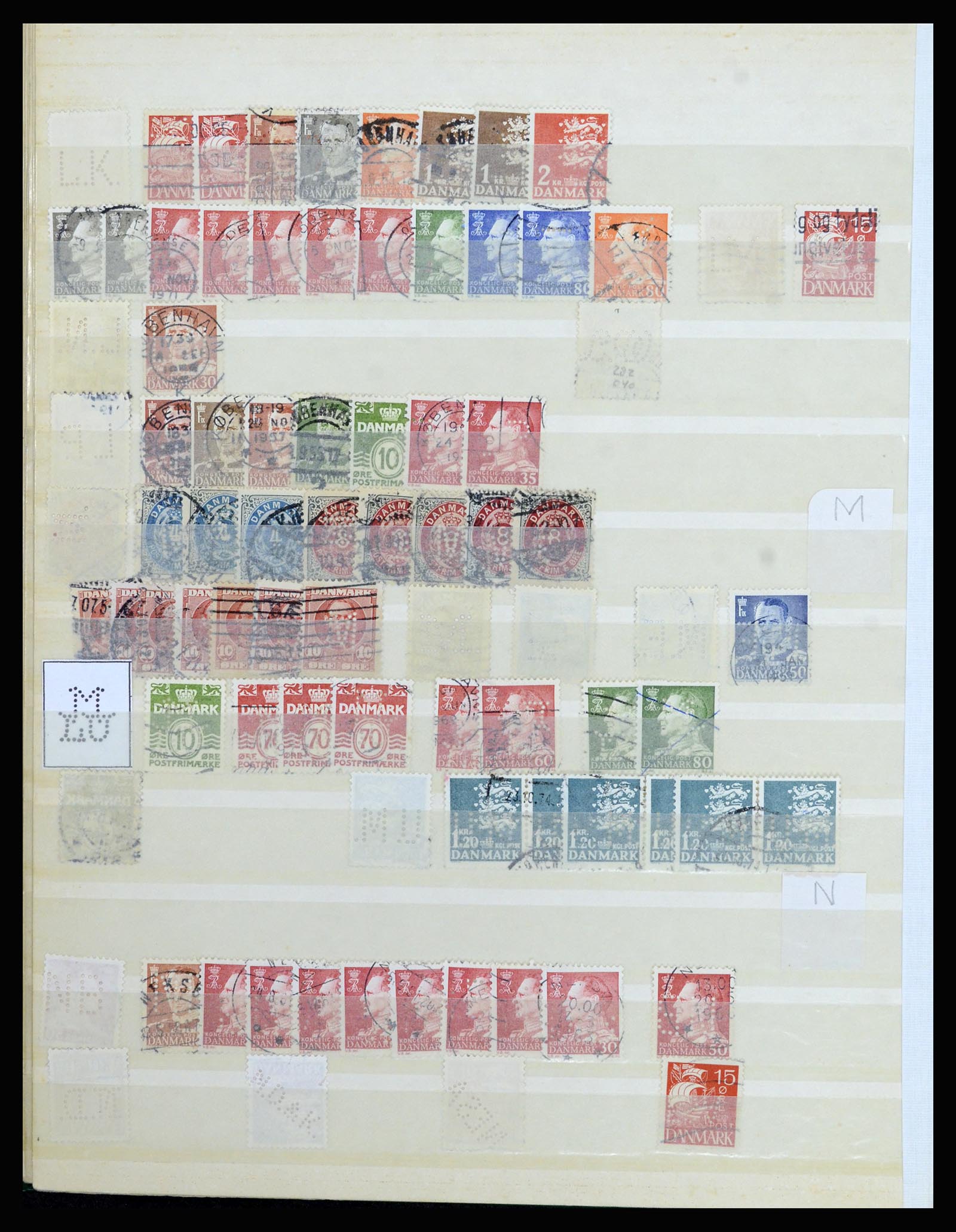 37056 084 - Postzegelverzameling 37056 Denemarken perfins.