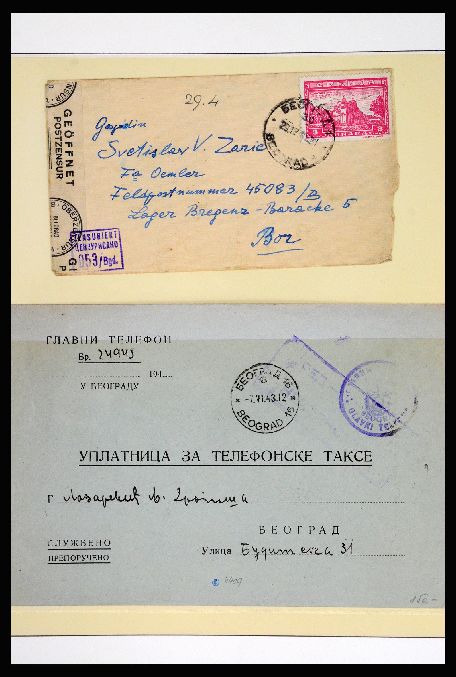37066 053 - Postzegelverzameling 37066 Servië brieven WO II.