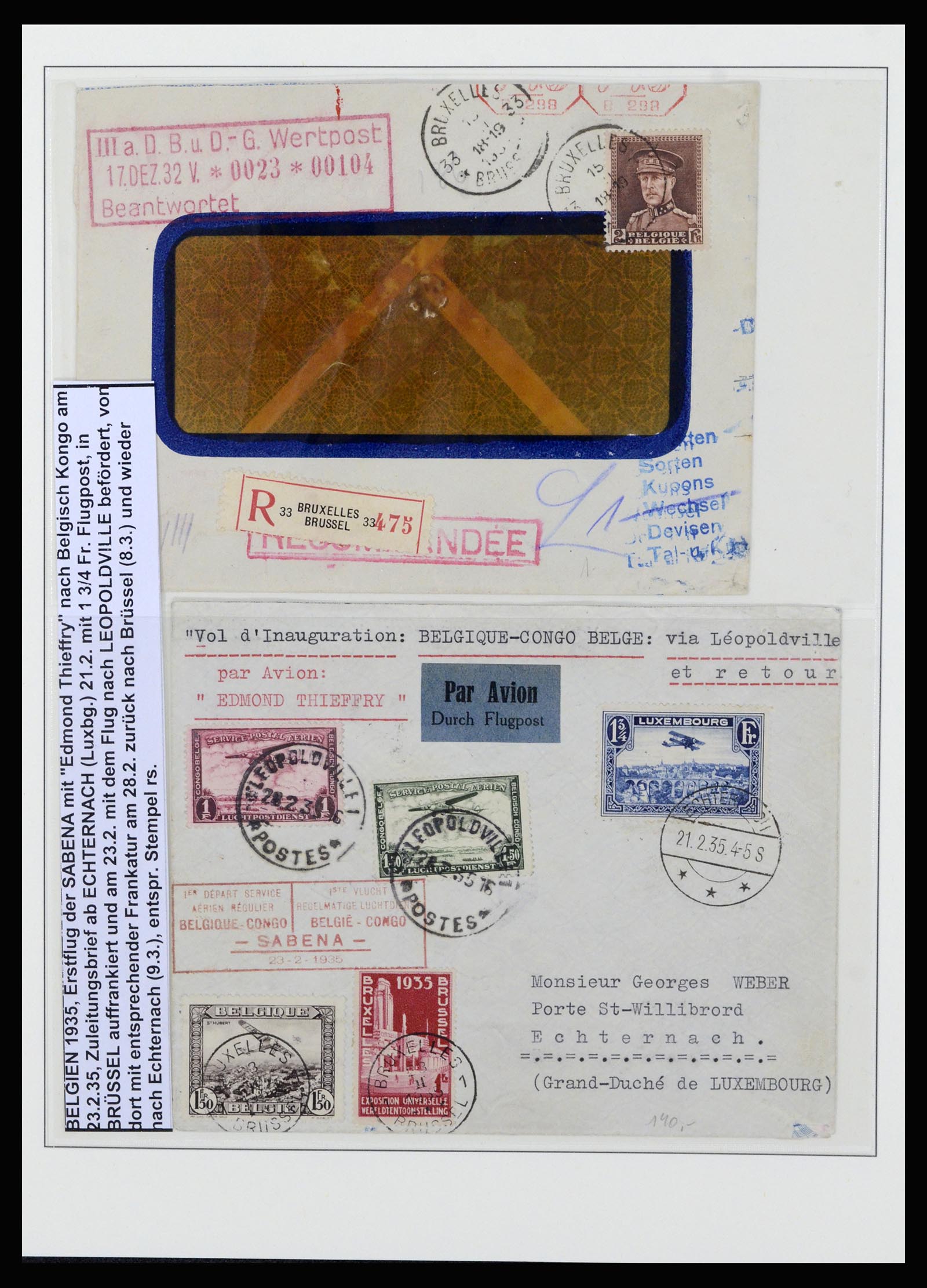 37073 002 - Postzegelverzameling 37073 België brieven 1933-1954.