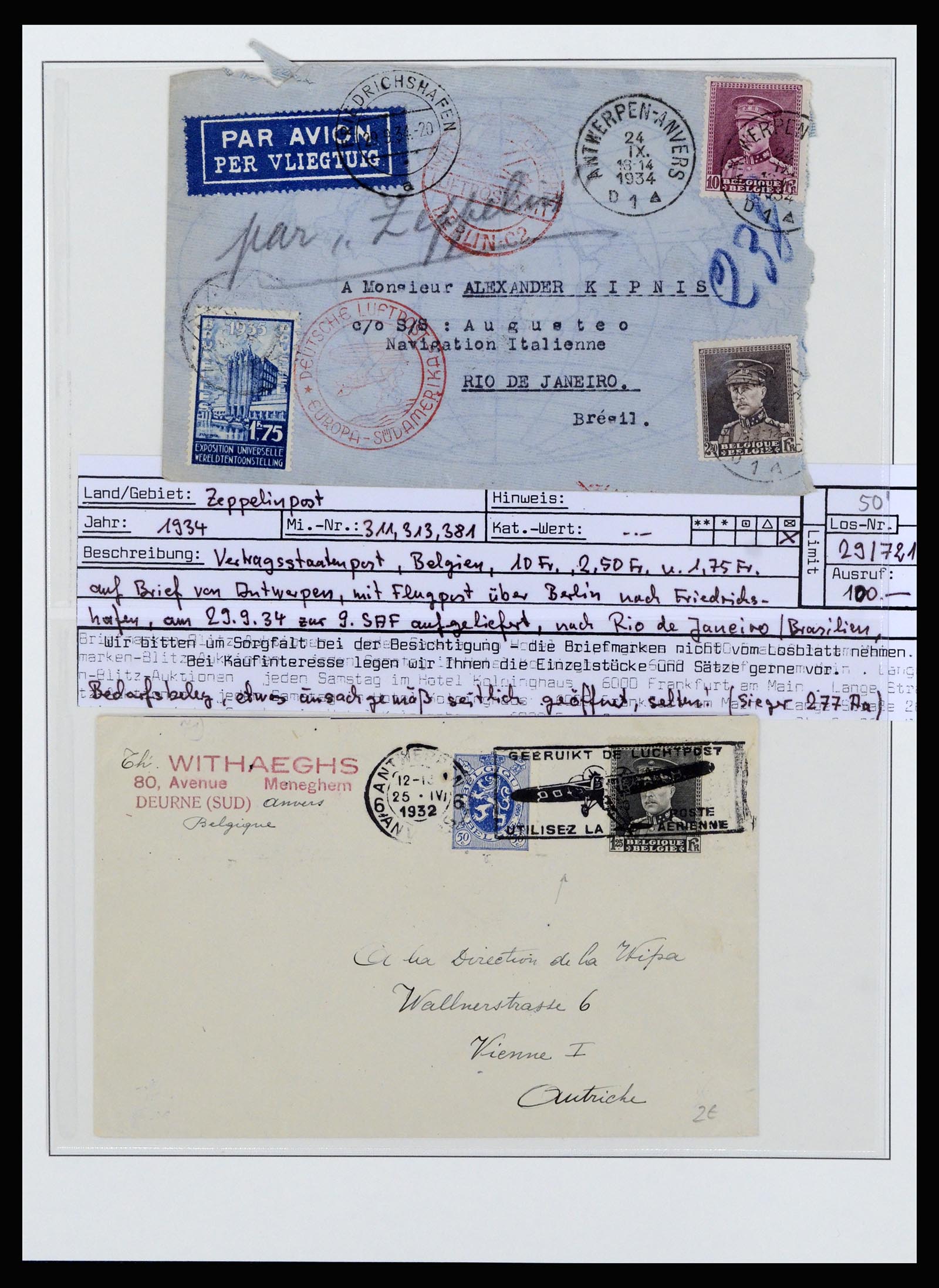37073 003 - Postzegelverzameling 37073 België brieven 1933-1954.