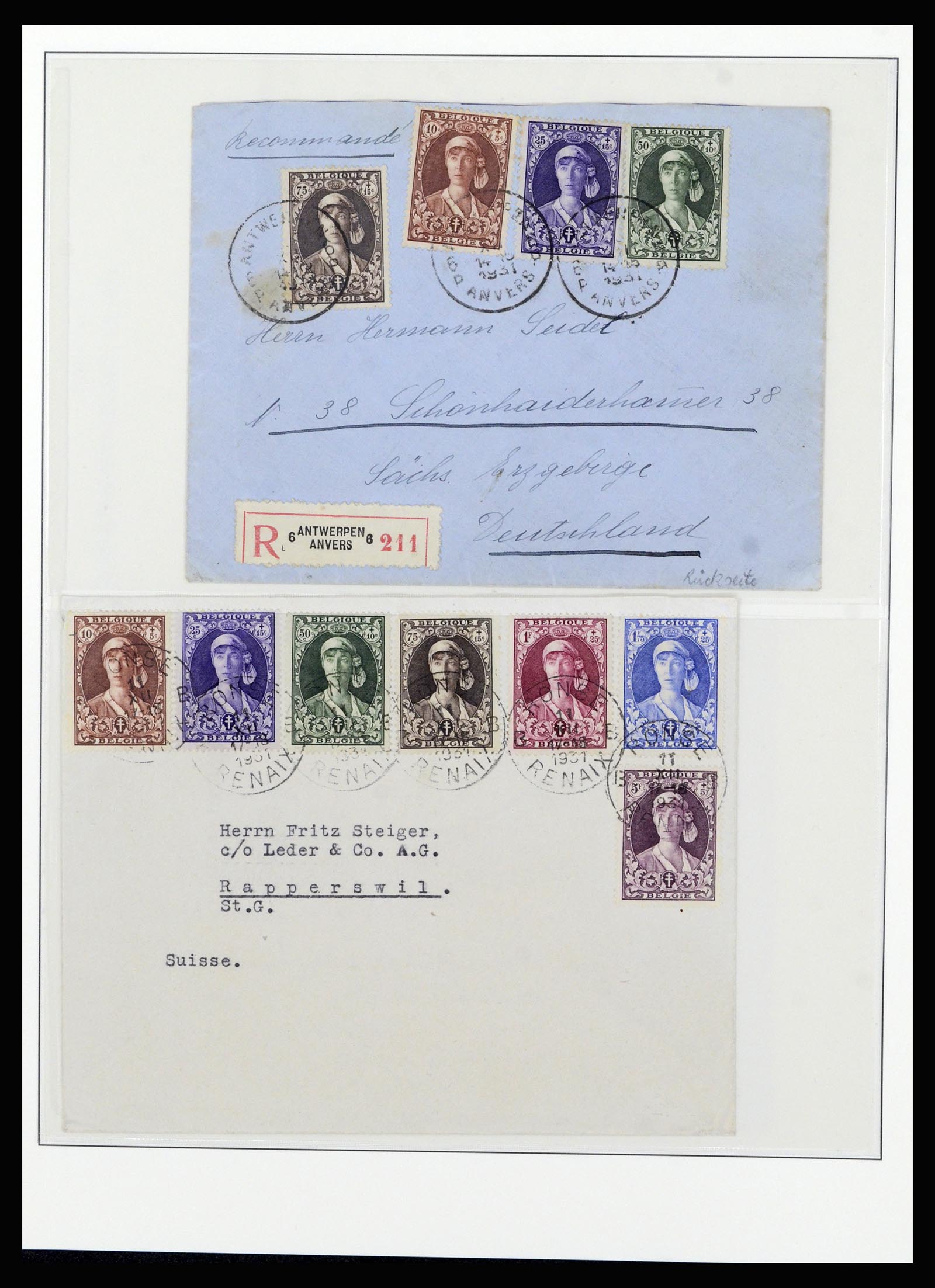 37073 004 - Postzegelverzameling 37073 België brieven 1933-1954.