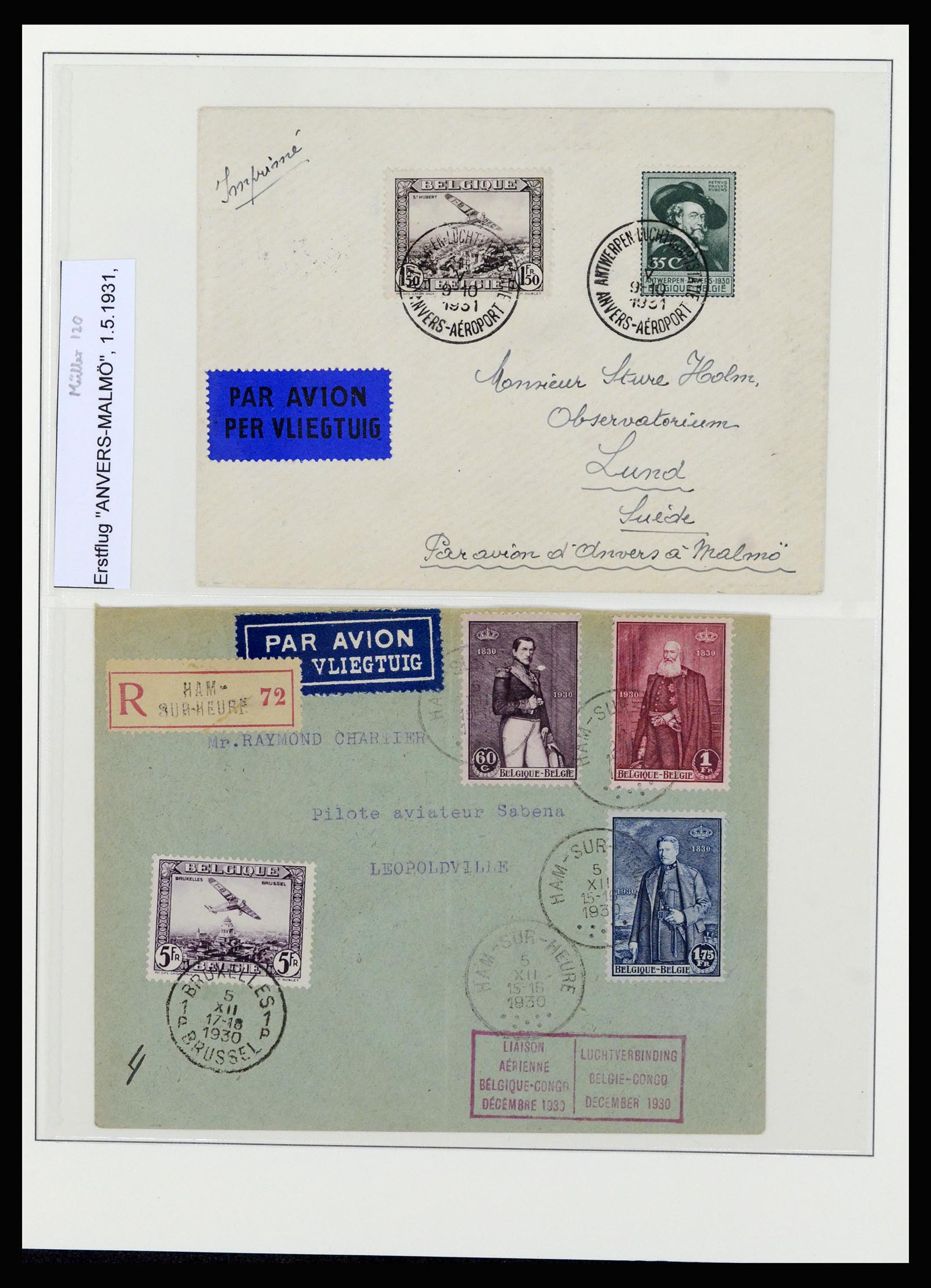 37073 005 - Stamp collection 37073 Belgium covers 1933-1954.