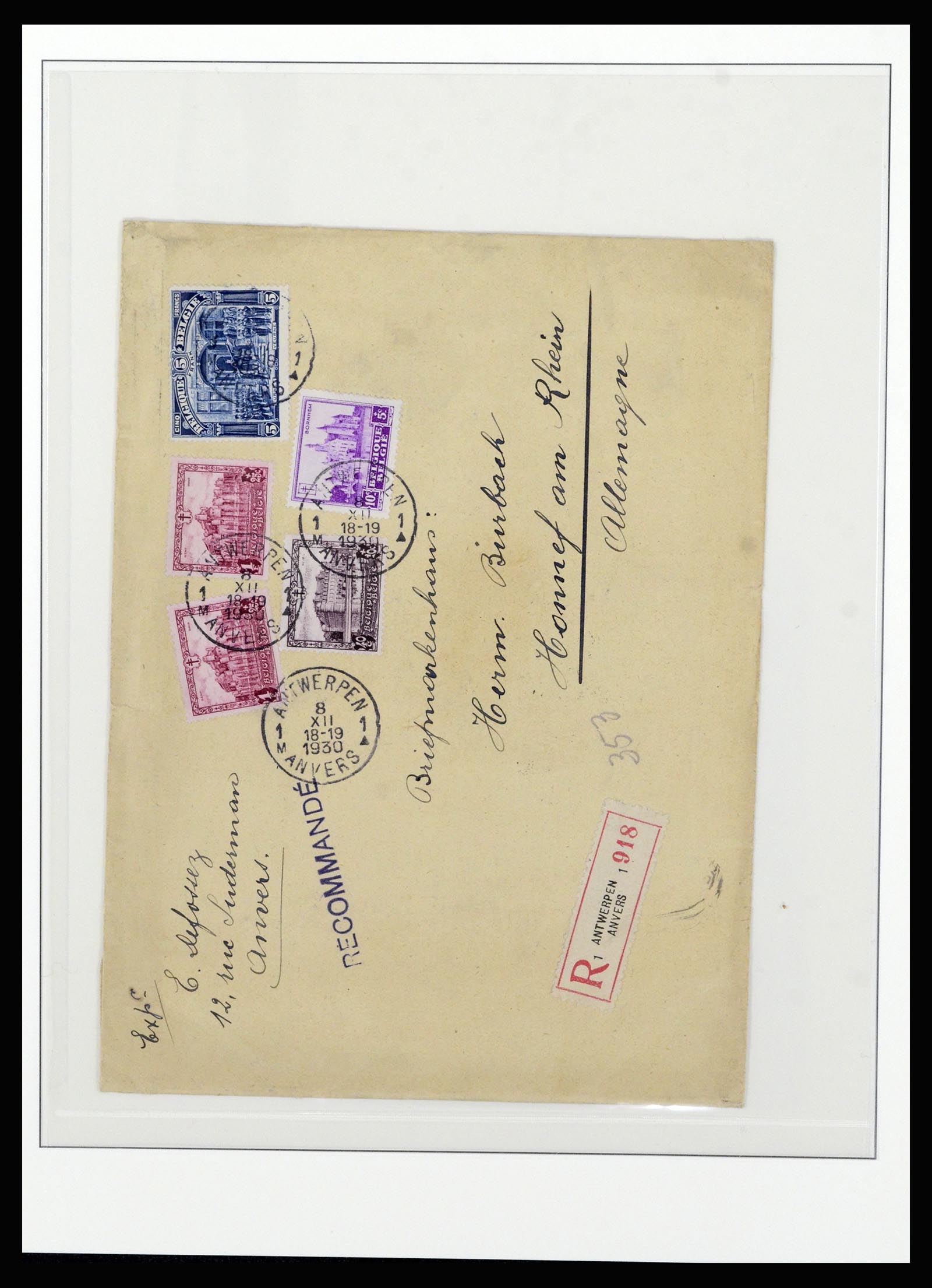 37073 006 - Postzegelverzameling 37073 België brieven 1933-1954.
