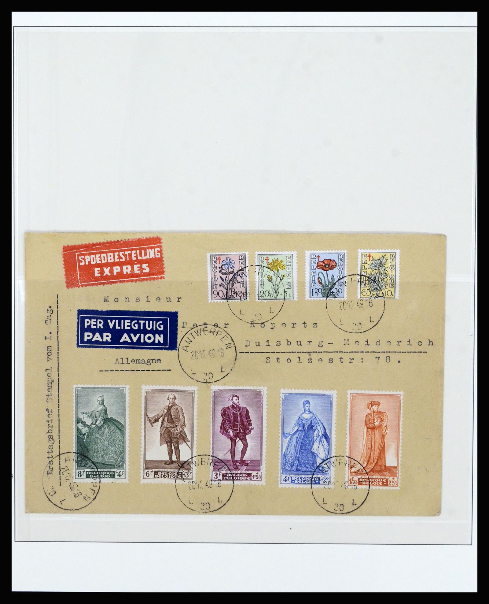 37073 017 - Postzegelverzameling 37073 België brieven 1933-1954.