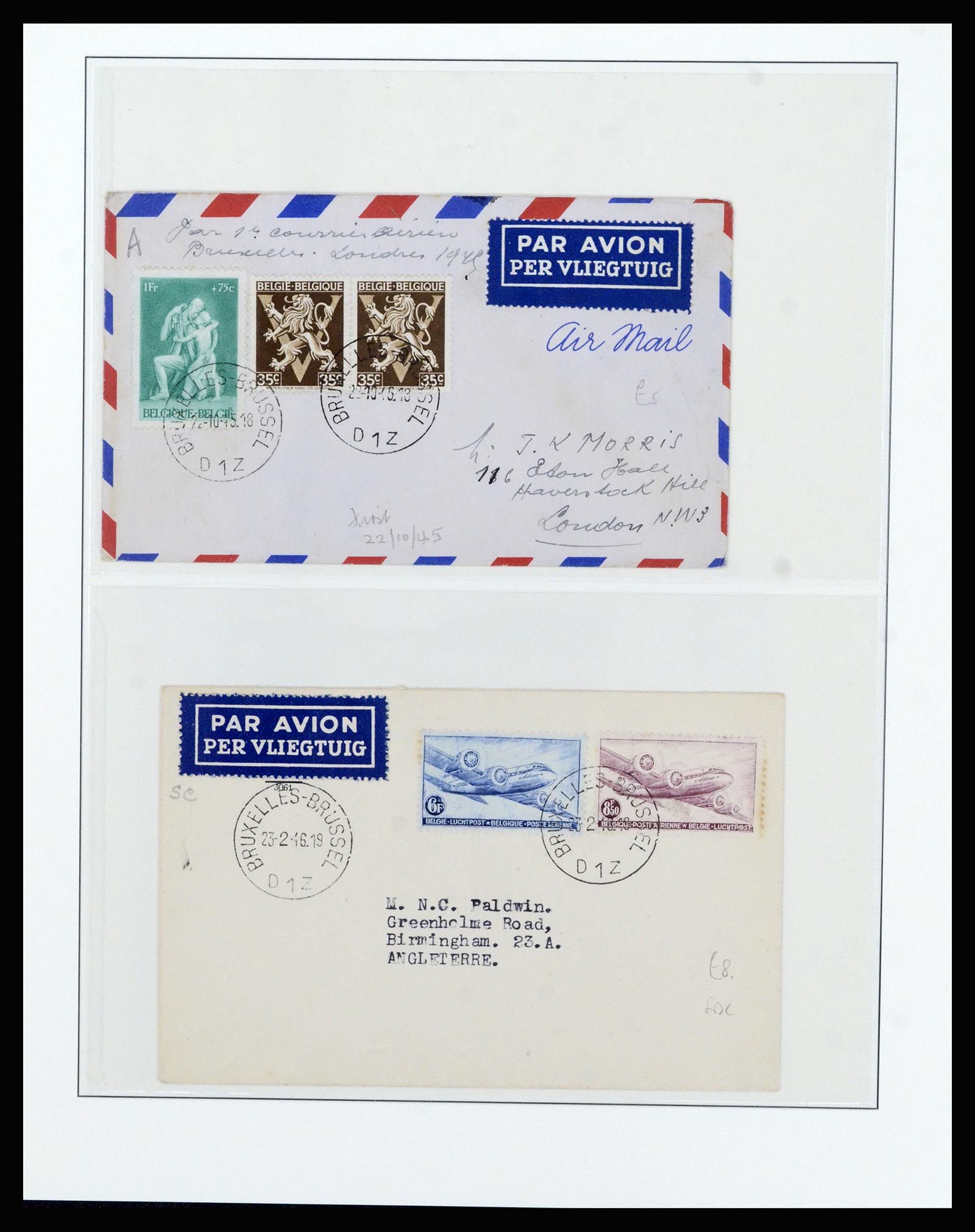 37073 023 - Postzegelverzameling 37073 België brieven 1933-1954.