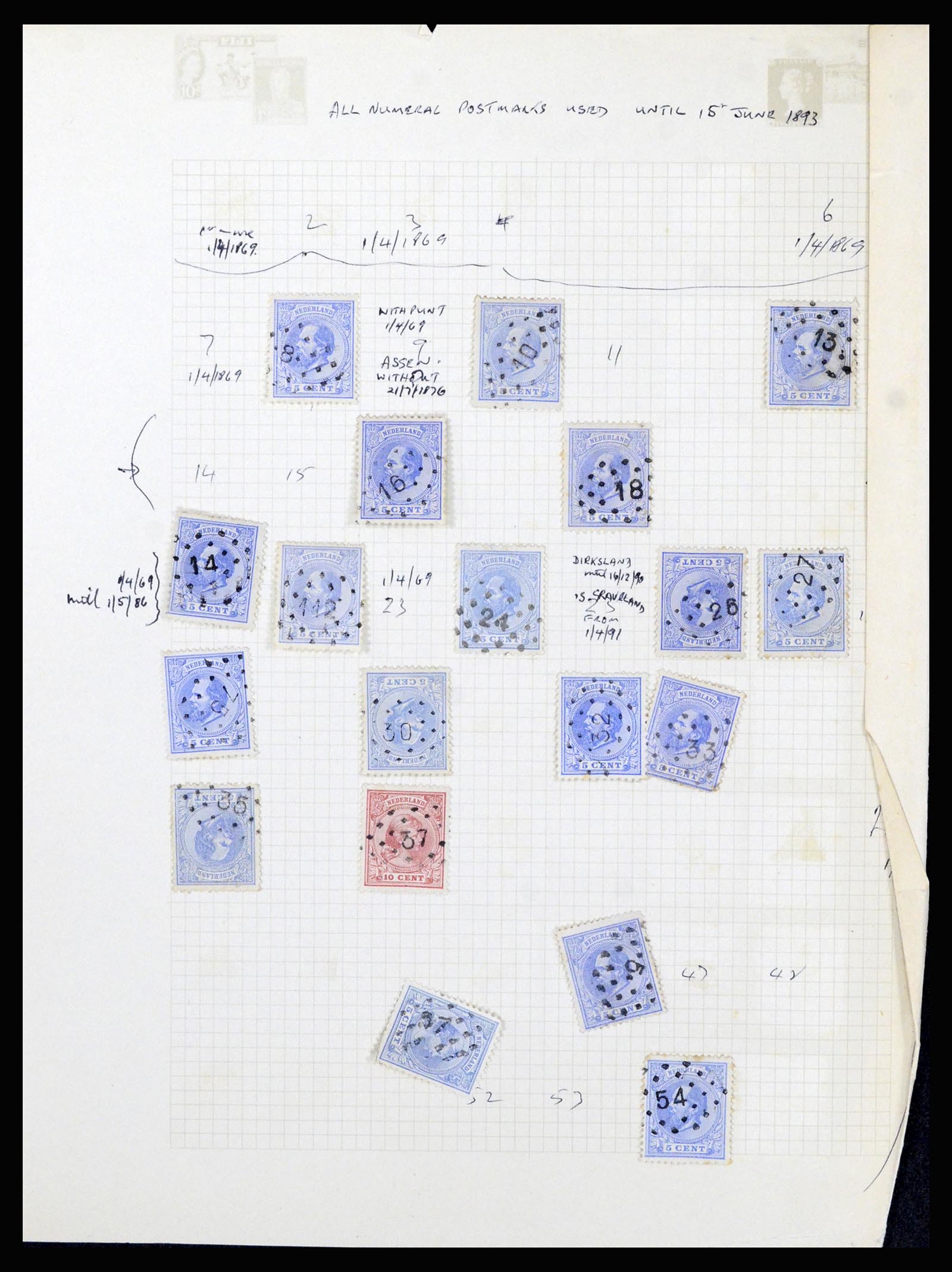 37076 014 - Postzegelverzameling 37076 Nederland stempels 1872-1920.