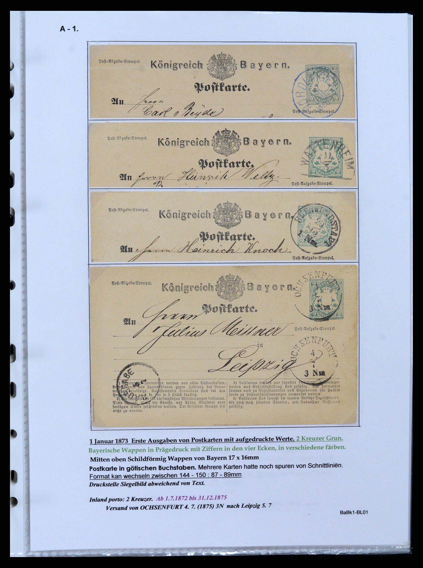 37097 009 - Postzegelverzameling 37097 Beieren postwaardestukken 1870-1920.