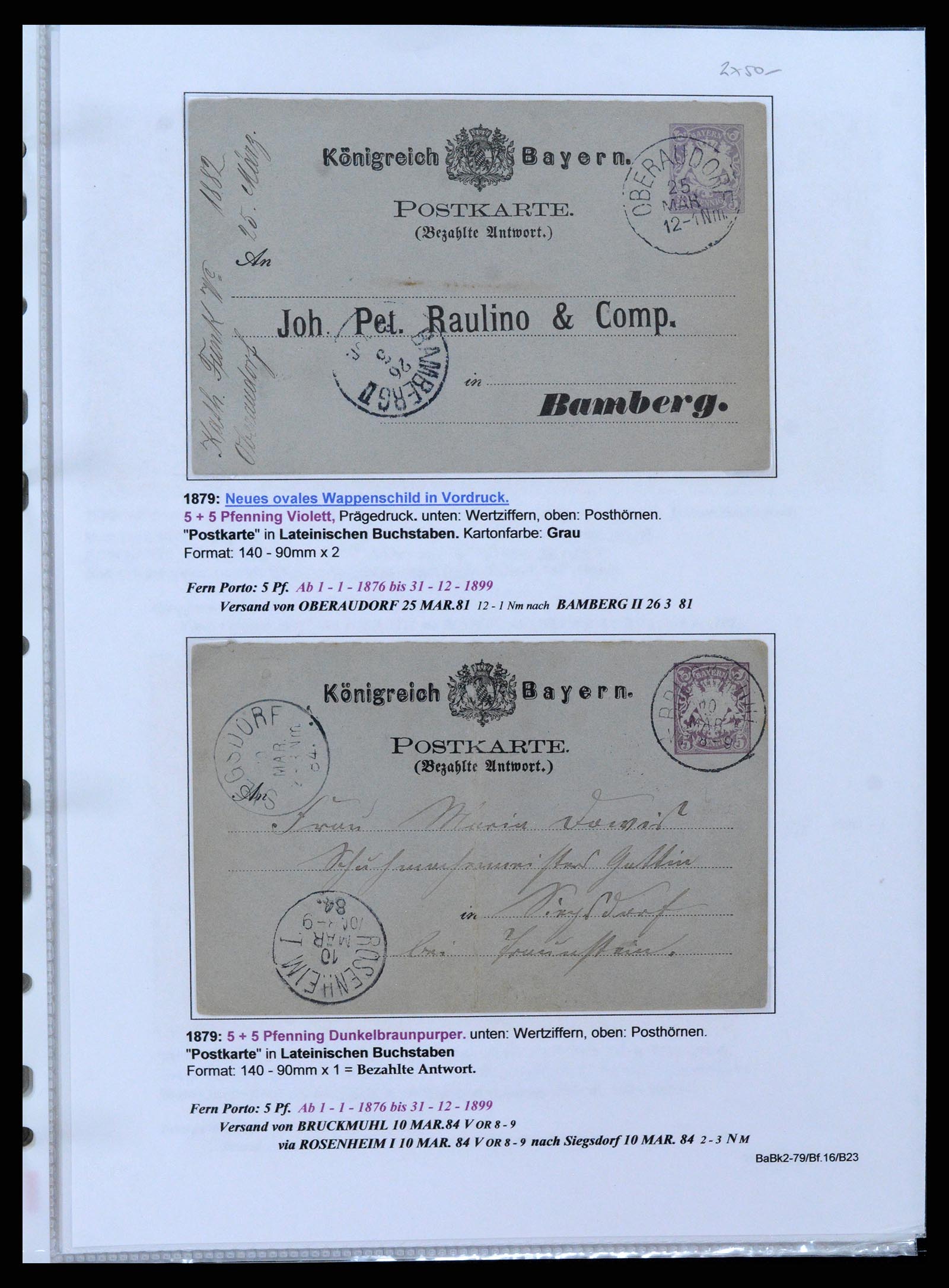 37097 018 - Postzegelverzameling 37097 Beieren postwaardestukken 1870-1920.