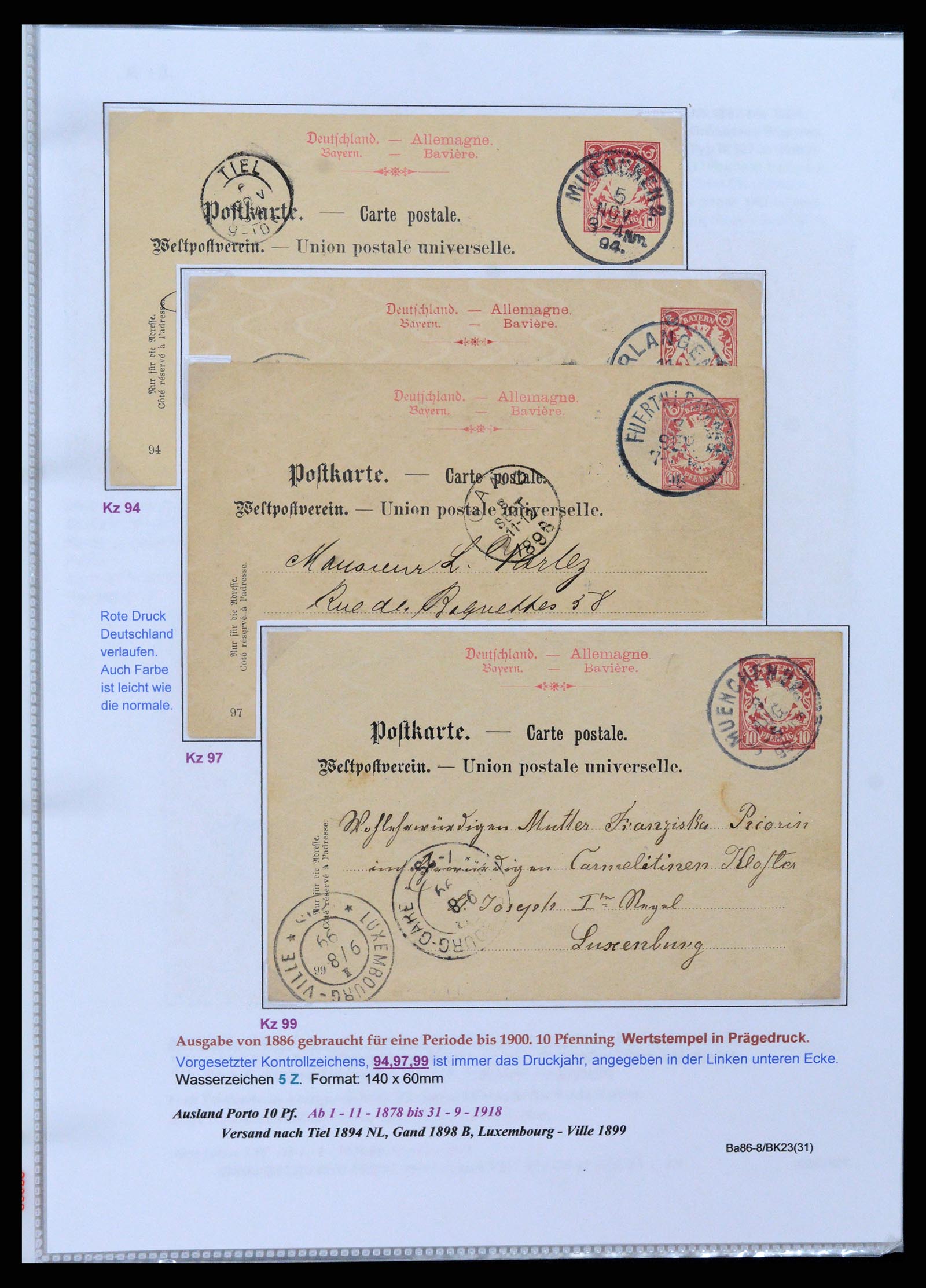 37097 021 - Postzegelverzameling 37097 Beieren postwaardestukken 1870-1920.