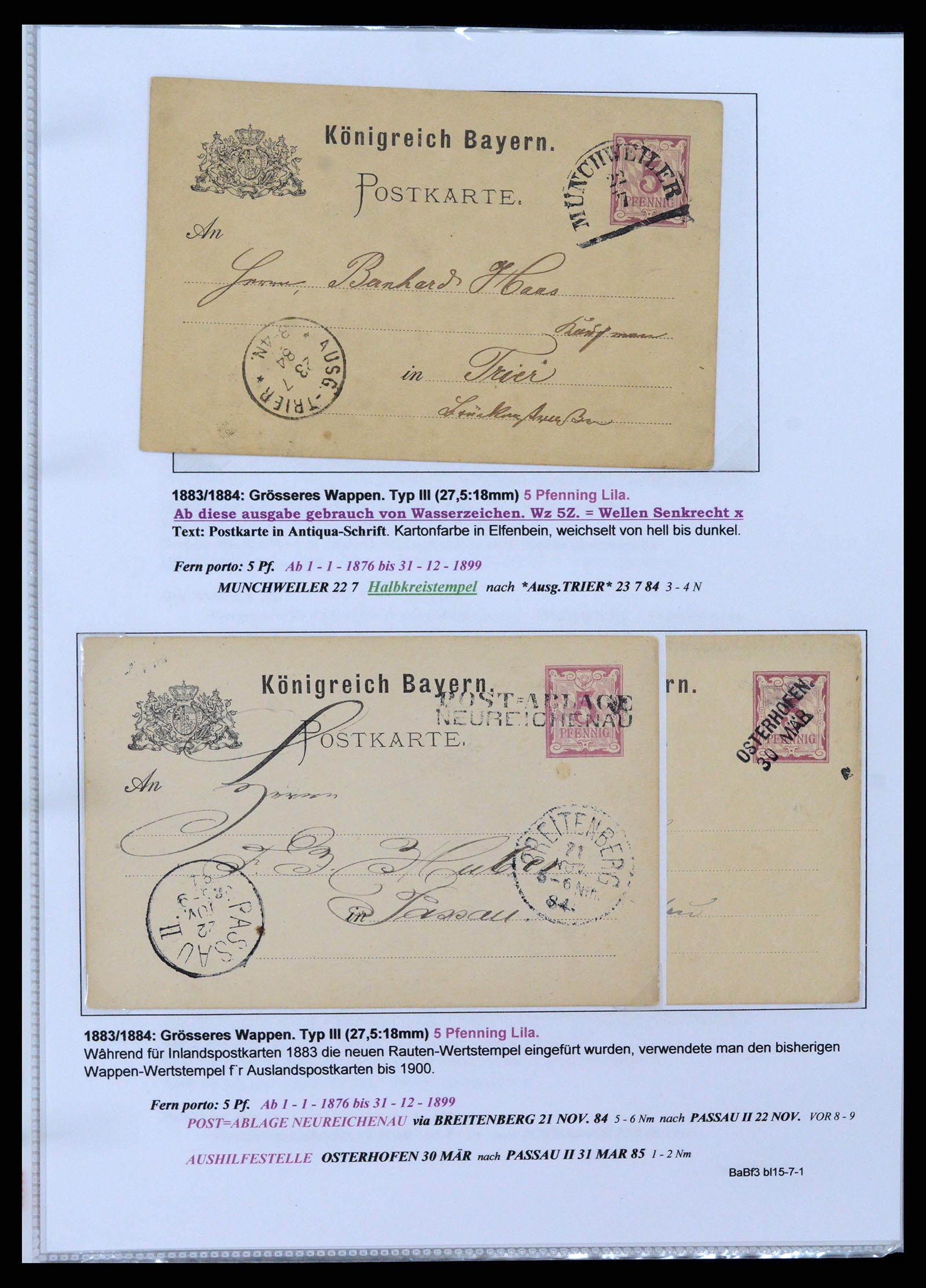 37097 023 - Postzegelverzameling 37097 Beieren postwaardestukken 1870-1920.