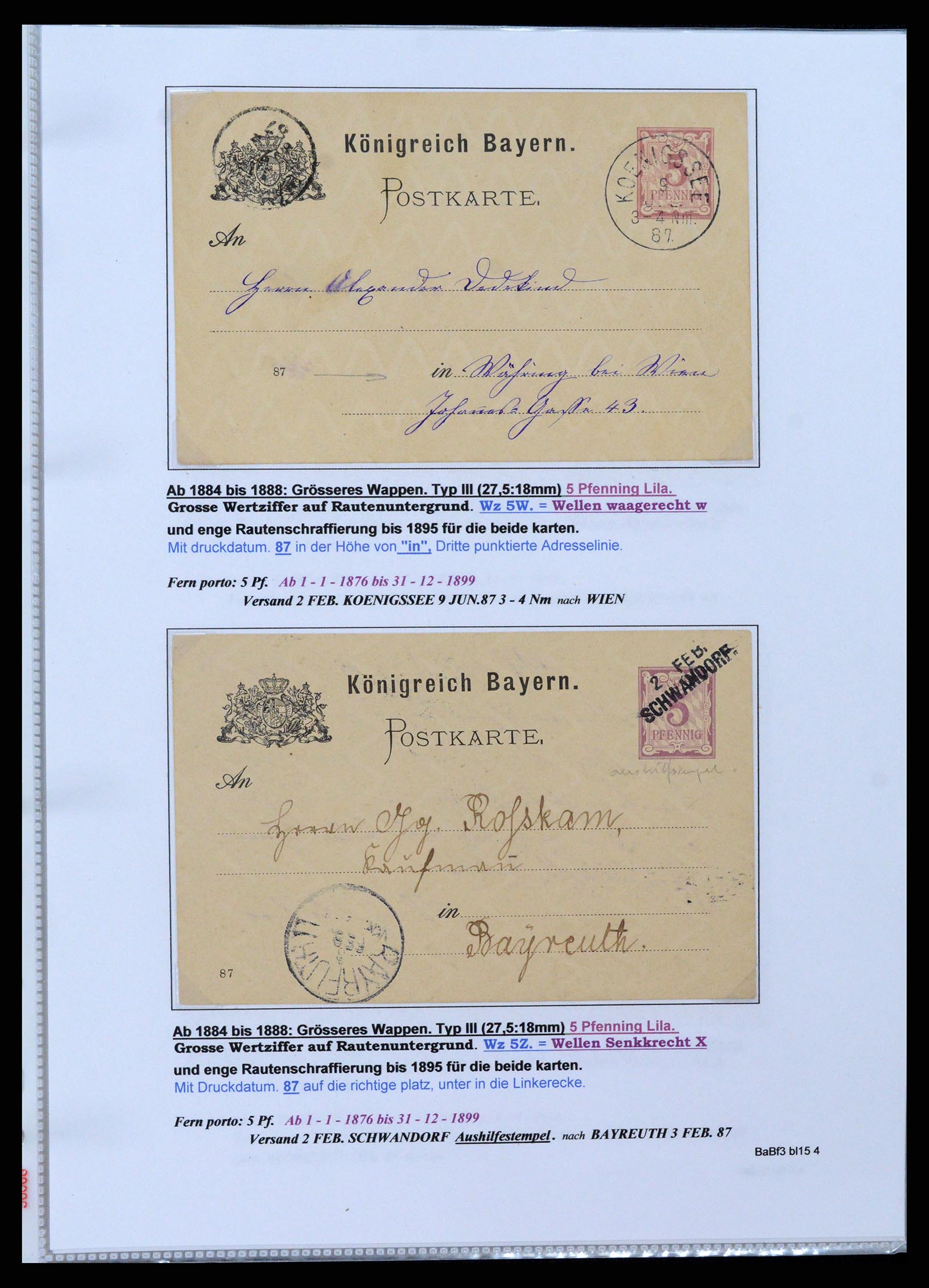 37097 025 - Postzegelverzameling 37097 Beieren postwaardestukken 1870-1920.
