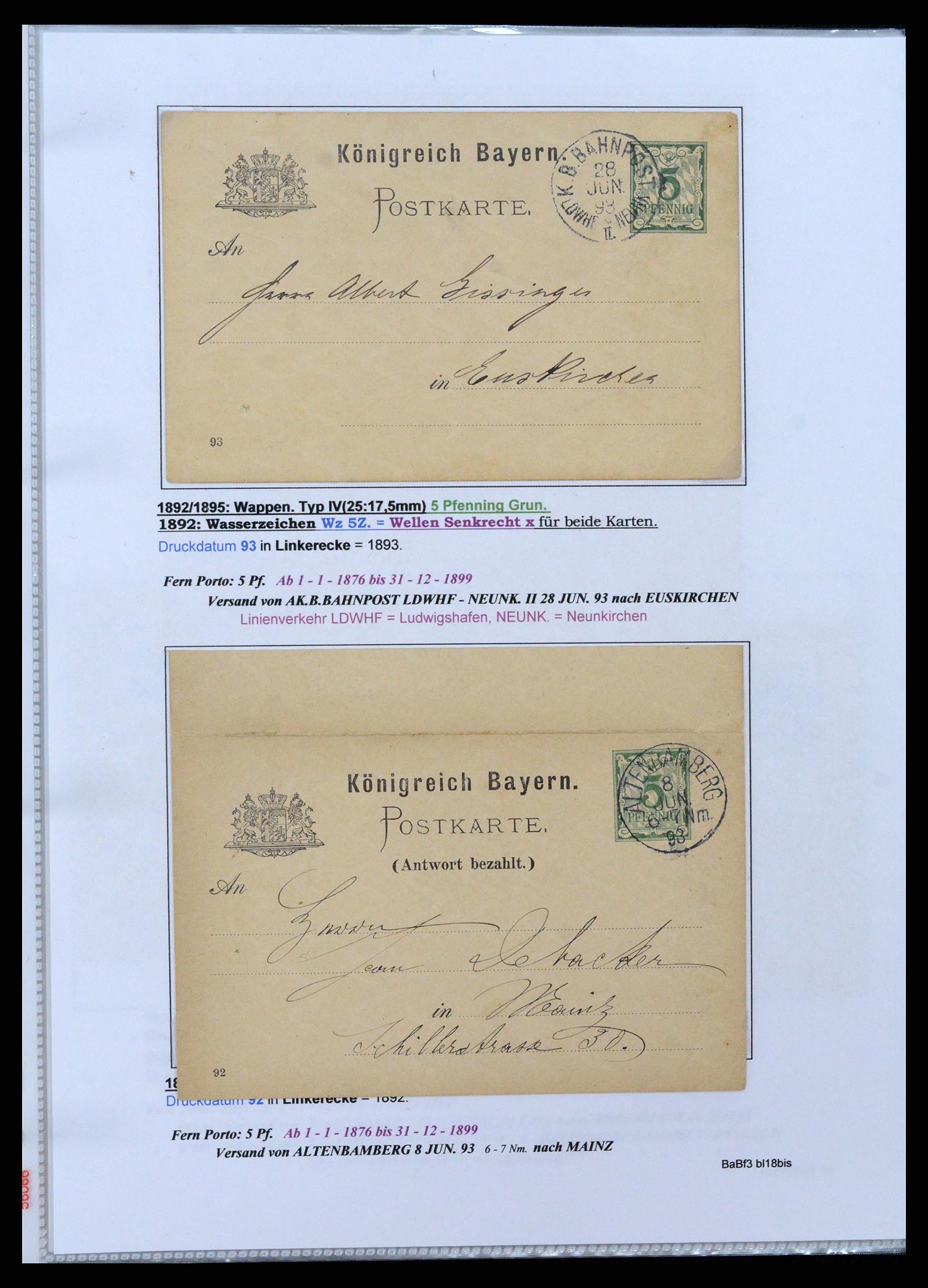 37097 029 - Postzegelverzameling 37097 Beieren postwaardestukken 1870-1920.