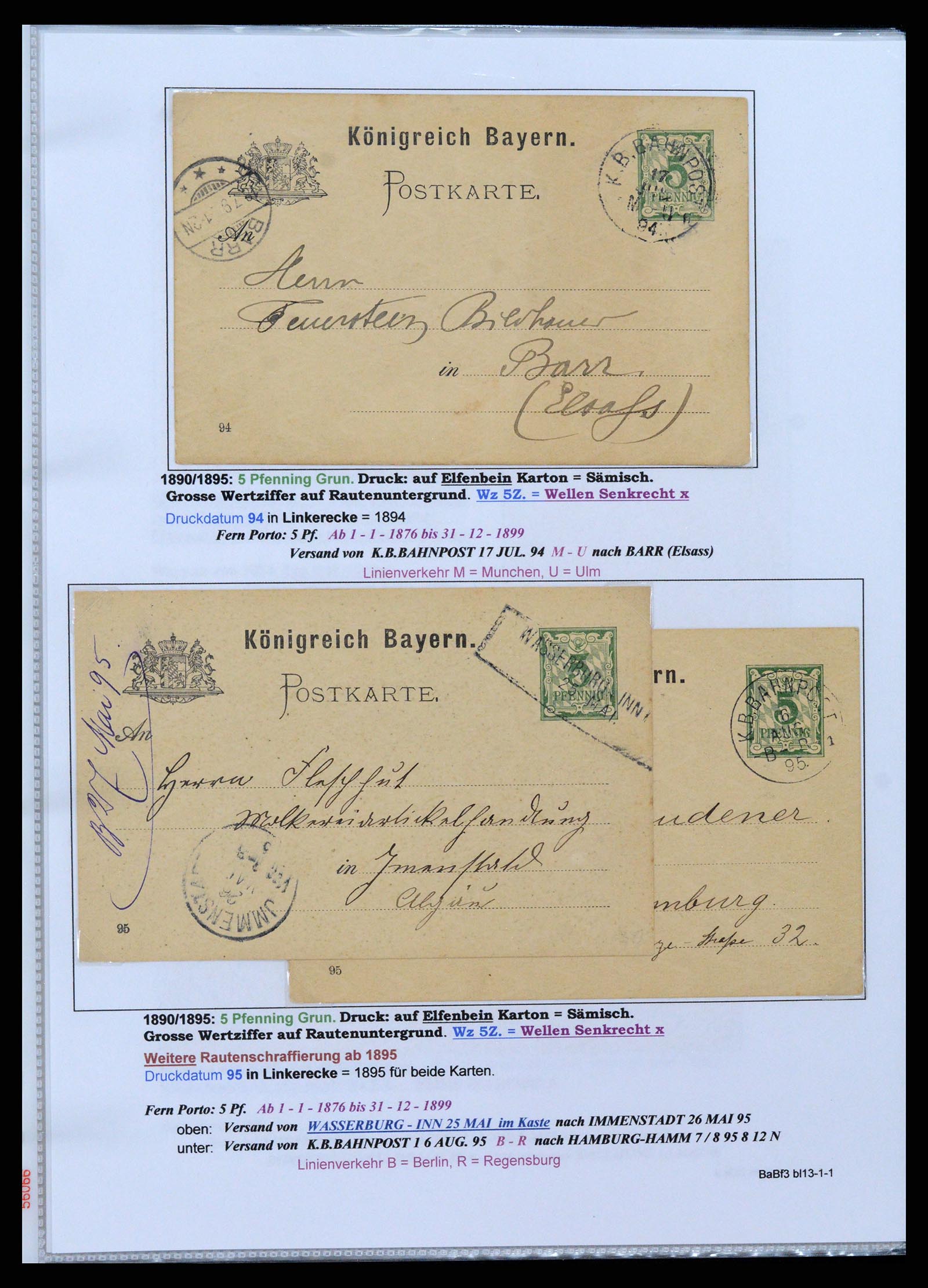 37097 030 - Postzegelverzameling 37097 Beieren postwaardestukken 1870-1920.